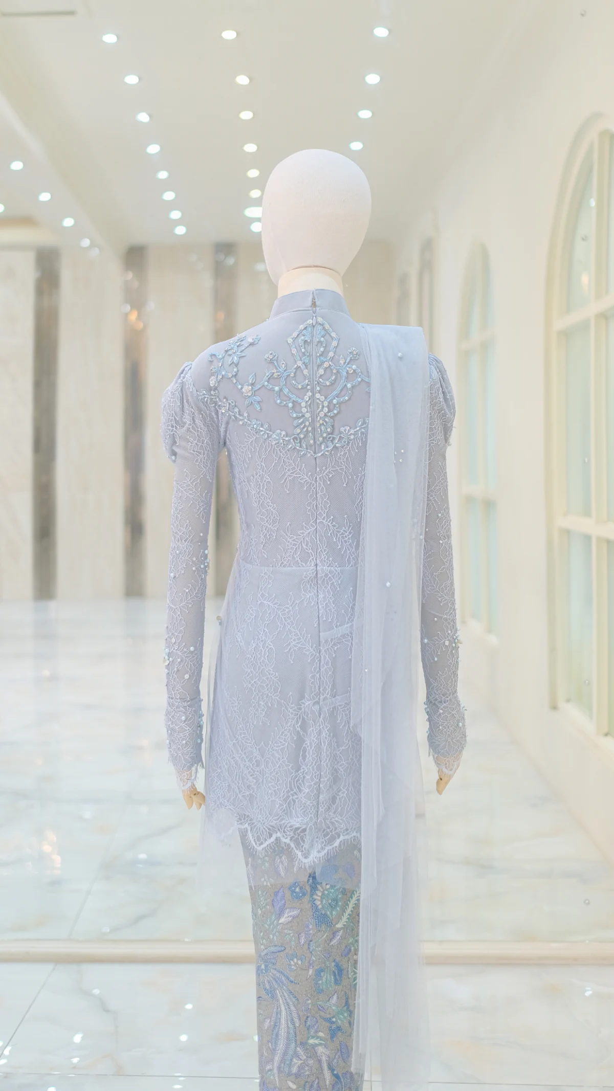 Ice Blue Sheer Drape Kebaya with Butterfly Accent - Ivory Studio RTW