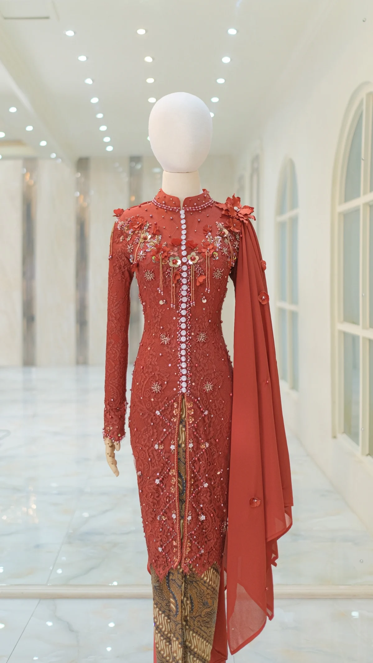 Terracotta Kebaya with Front Crystal Button - Ivory Studio RTW