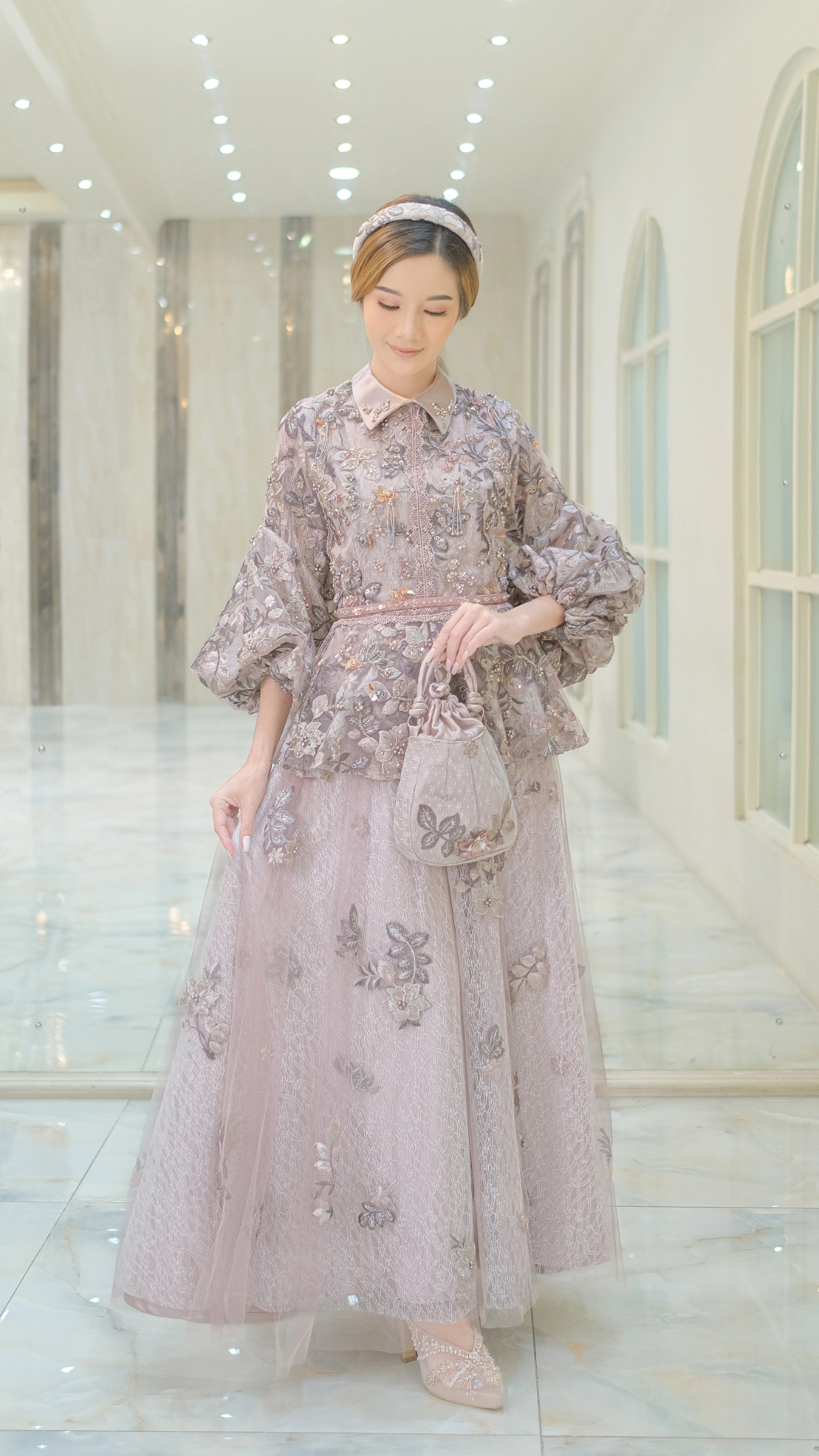 Mauve Flowery Top + Pants / Skirt