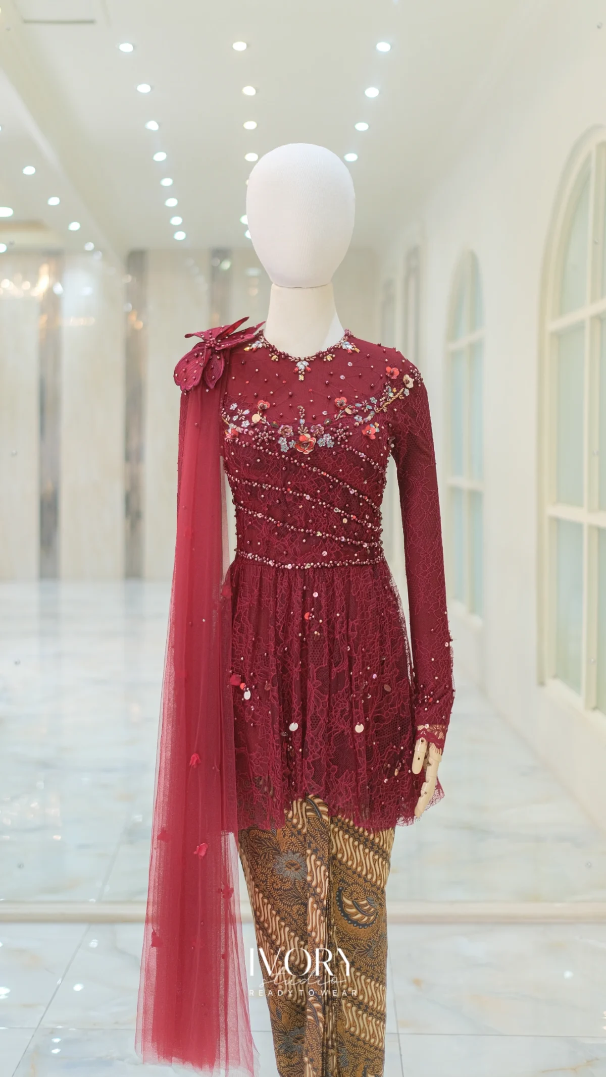 Maroon Kebaya with Side Beads and Peplum