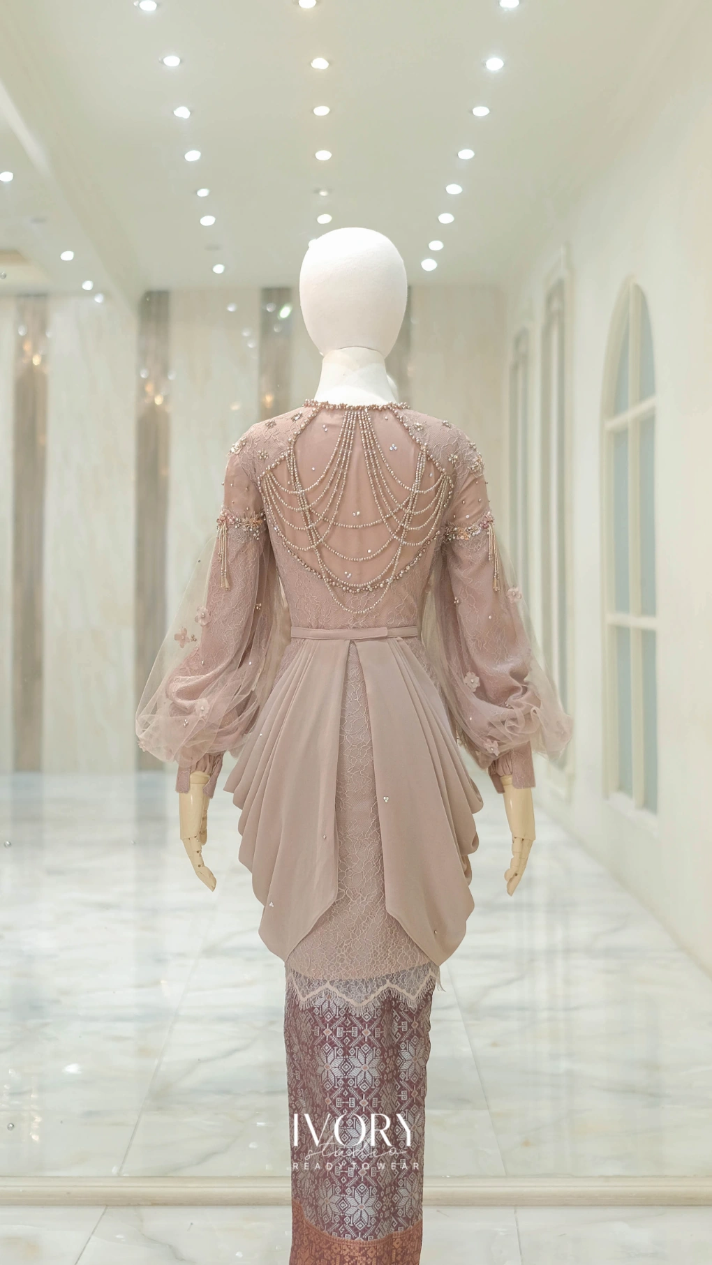 Mocca Kebaya with Detachable Chiffon Peplum & Shawl - Image 4