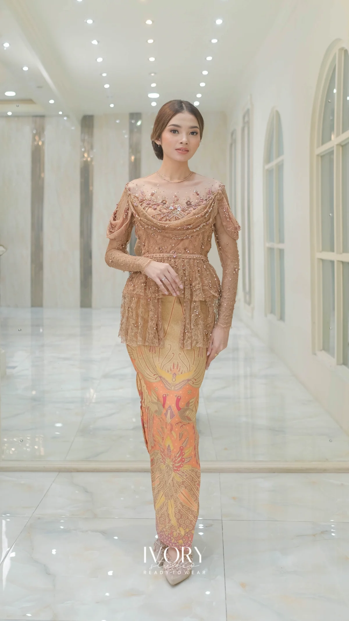 Mocca Layered Peplum Kebaya with Chantily Drape