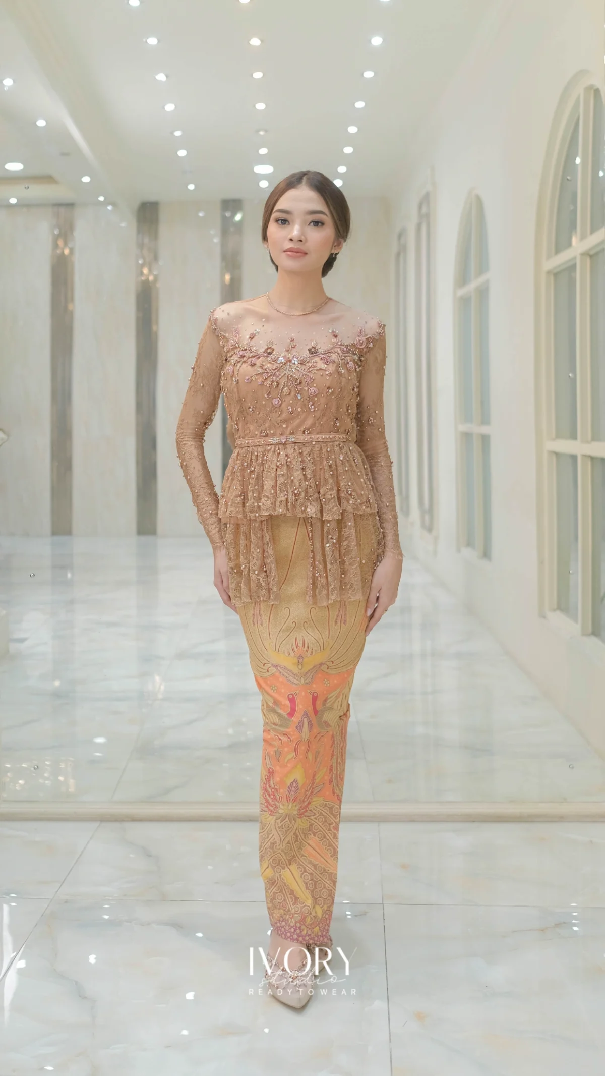 [Ready Stock] Mocca Layered Peplum Kebaya with Chantily Drape - Image 2