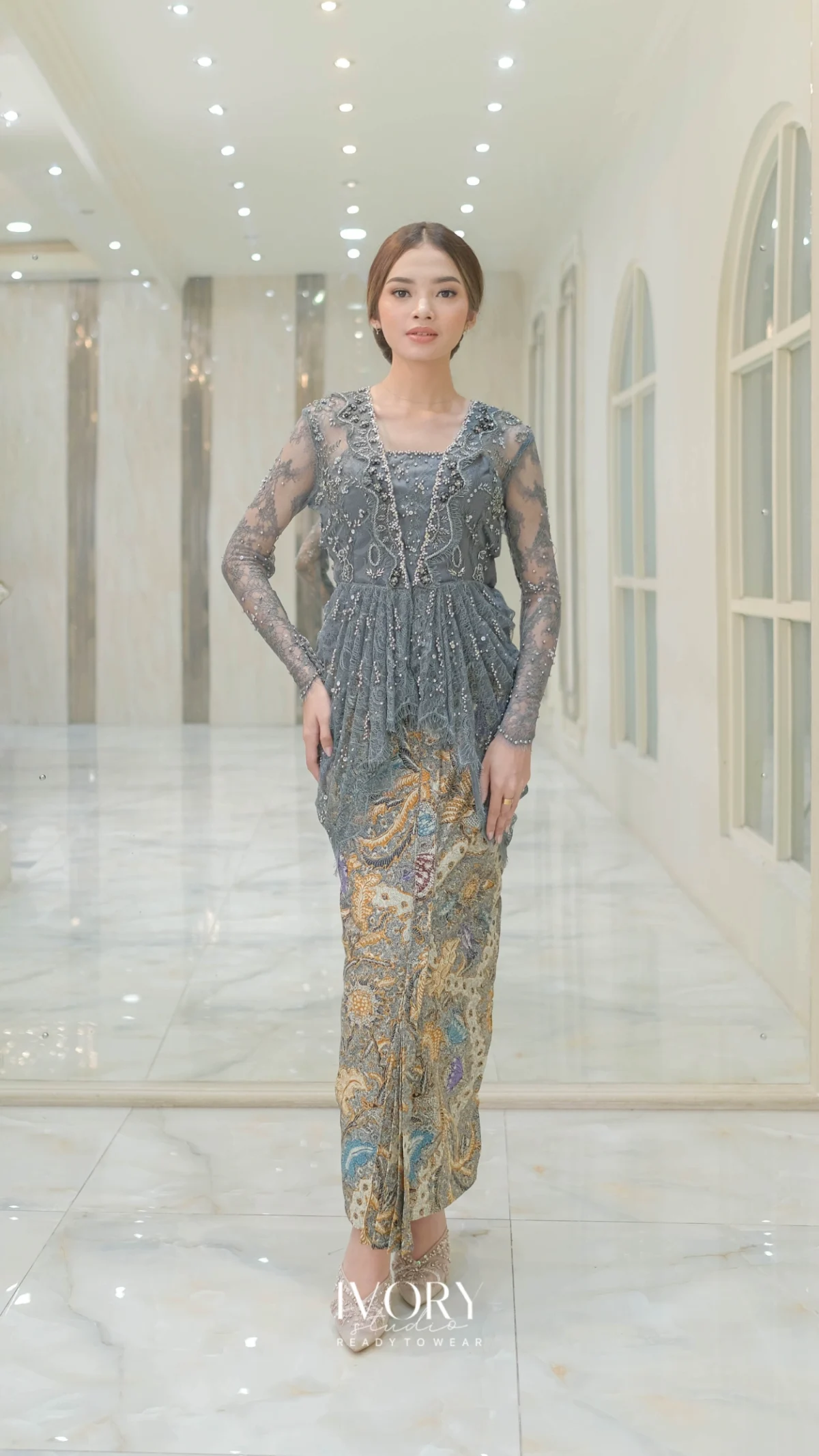 Stone Kutubaru Kebaya with Chandelier Back Detail - Image 2