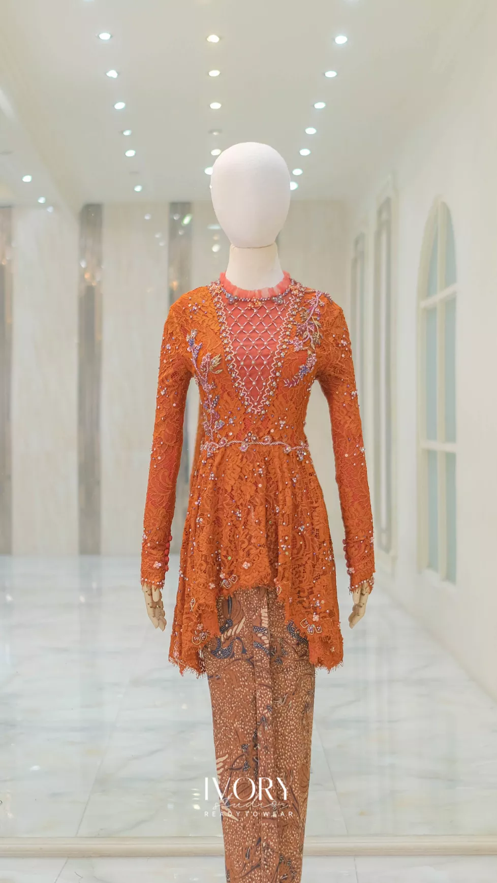 [Ready Stock] Terracotta Deep V Flourishing Kebaya