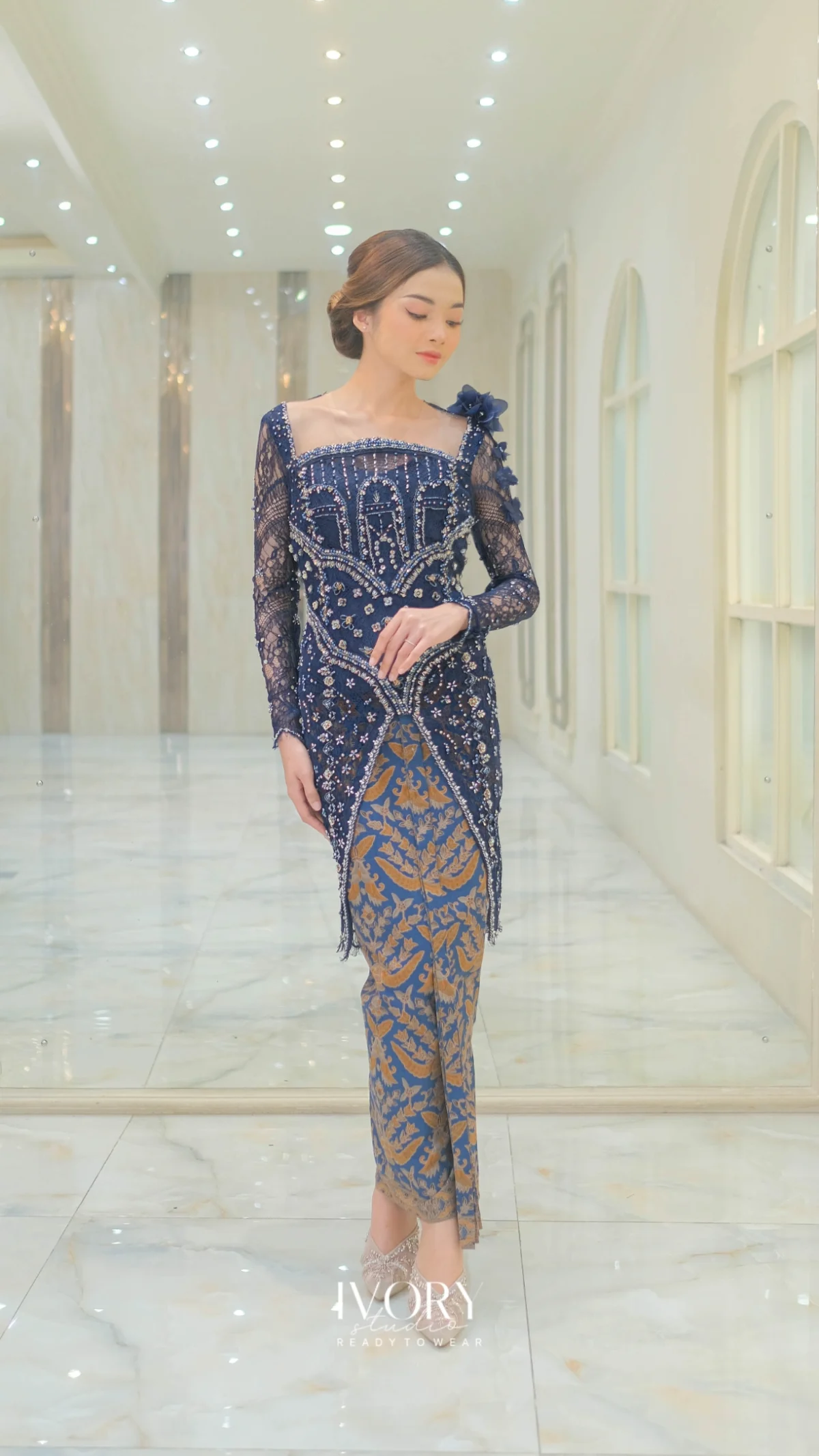 [Ready Stock] Navy Garnet Kebaya with Stone Formation Beadings - Image 2