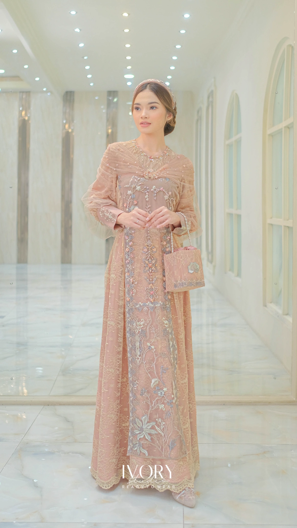 [Ready Stock] Poise | Waltz Dress with Tulle Drape in Rosegold