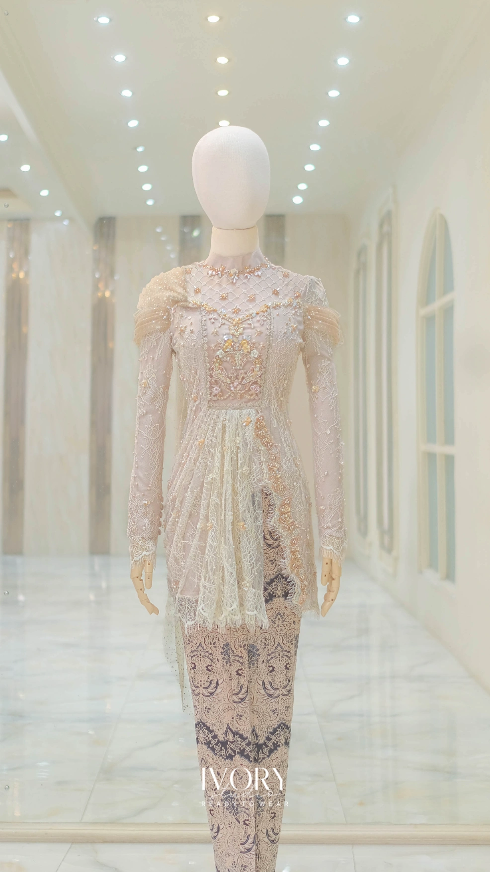 Beige Kebaya with Parted Curtain Drape