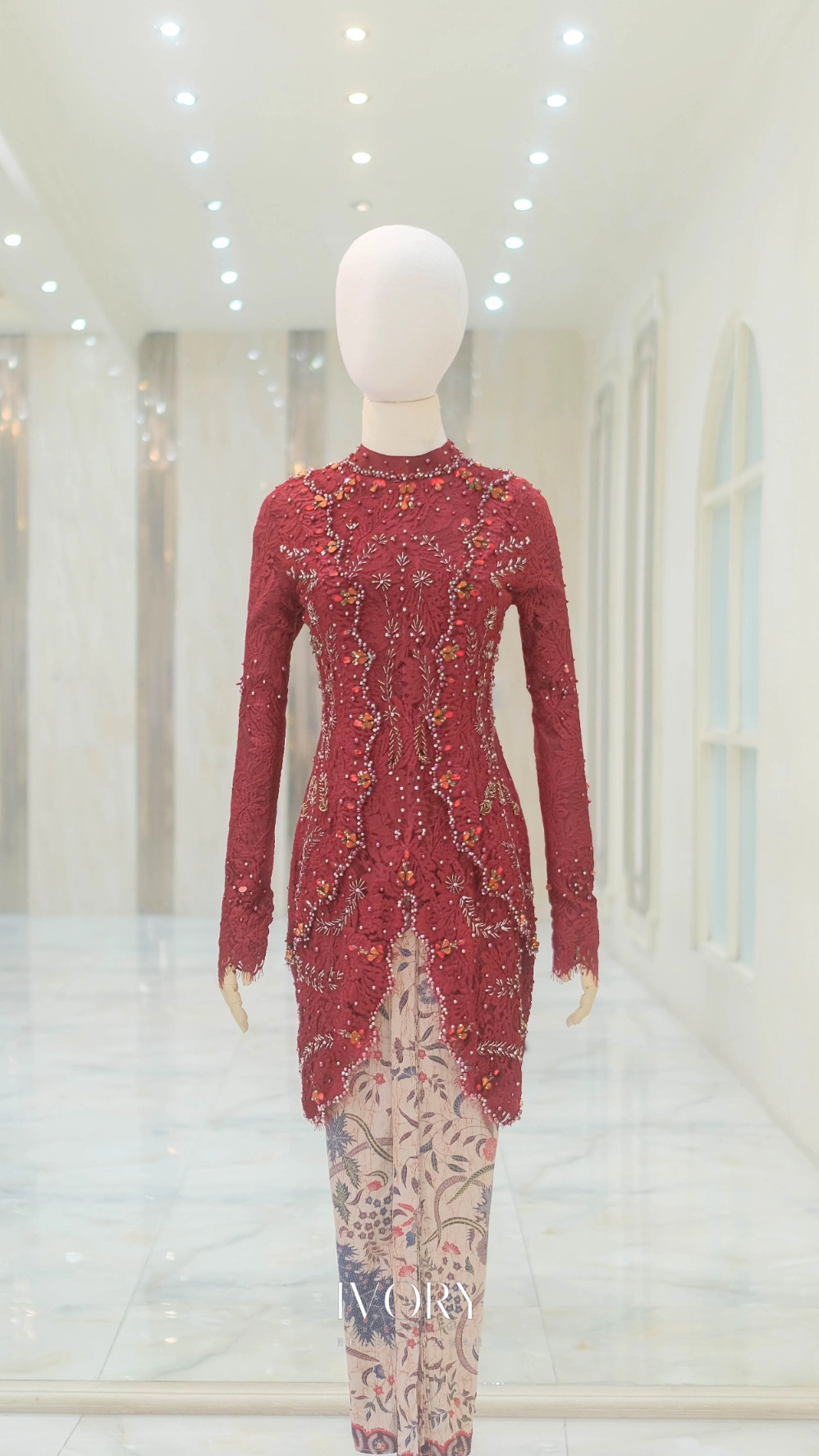 [Ready Stock] Maroon Estuary Kebaya with Petite Petal Beading - Image 2