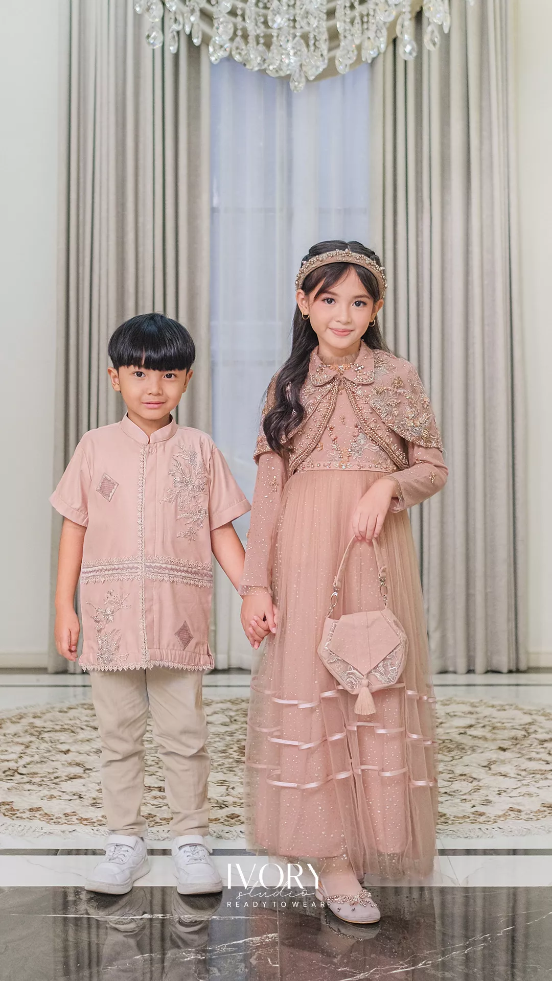 In Unison Kids | Empress V Dress with Cloak Cape & Shirt in Rosegold