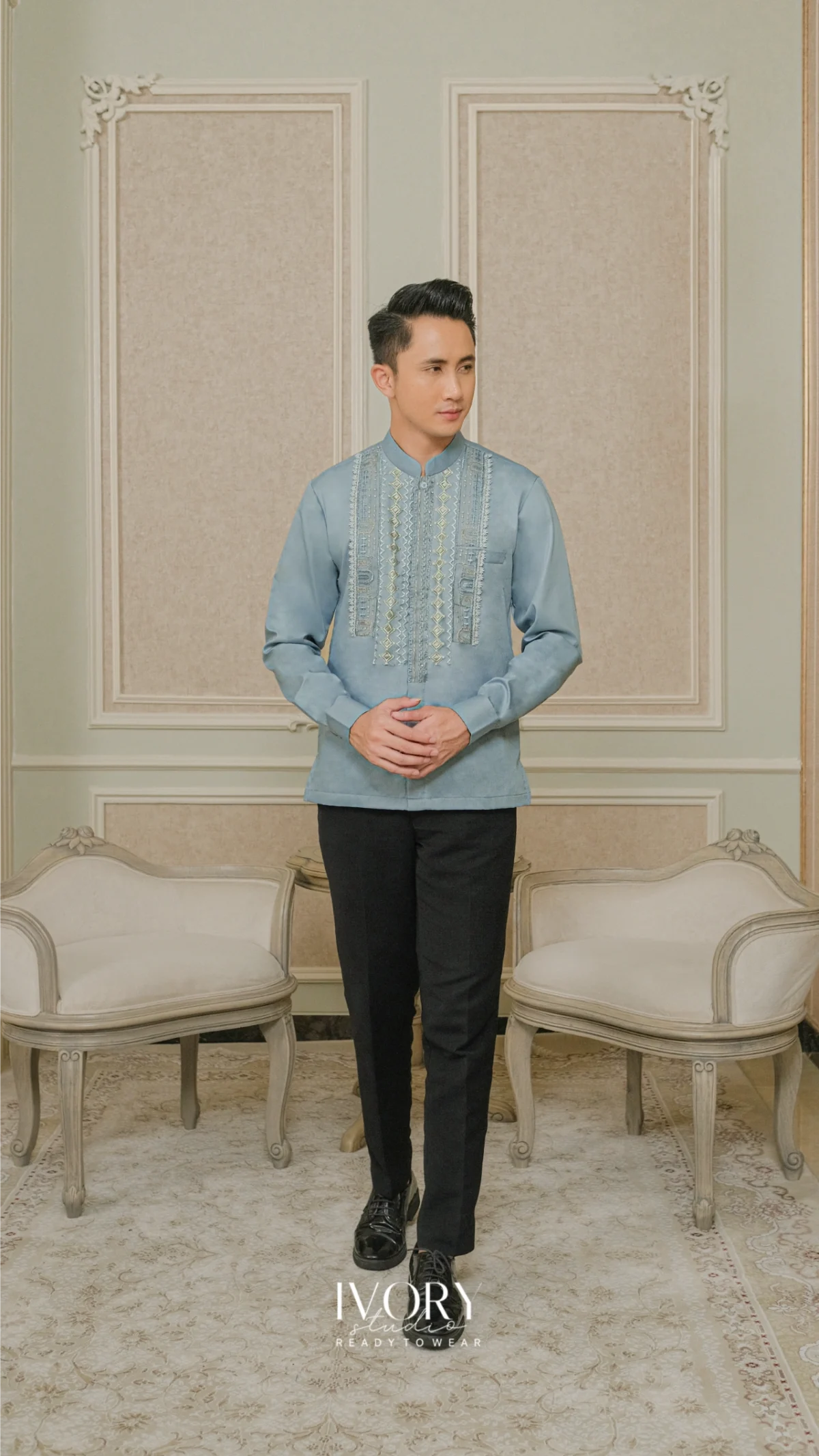 Euphony Shirt with Cascading Pattern in Dust Blue