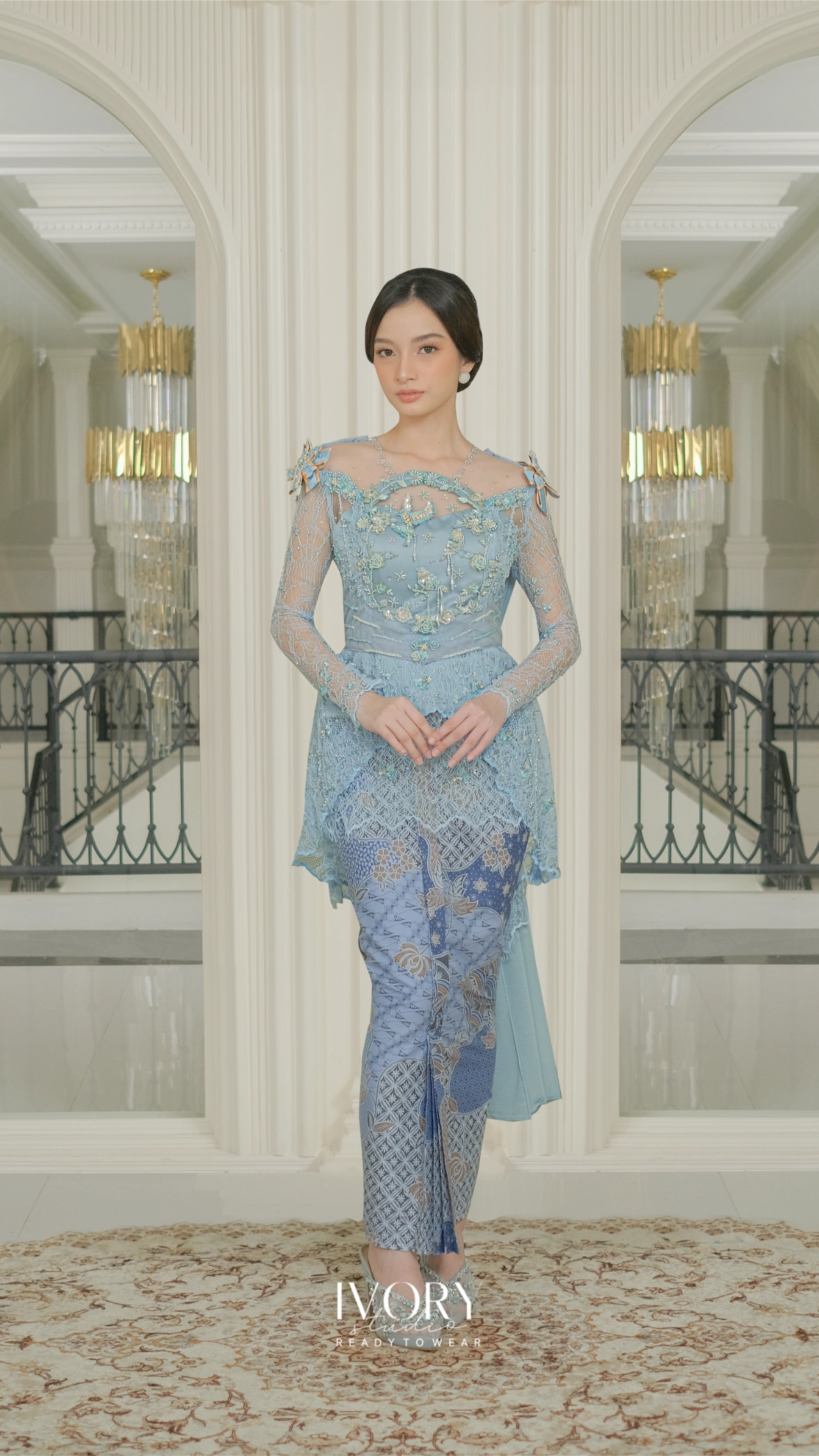 [Ready Stock] Jivva | Arumi Kebaya with Eden Embroidery in Ice Blue