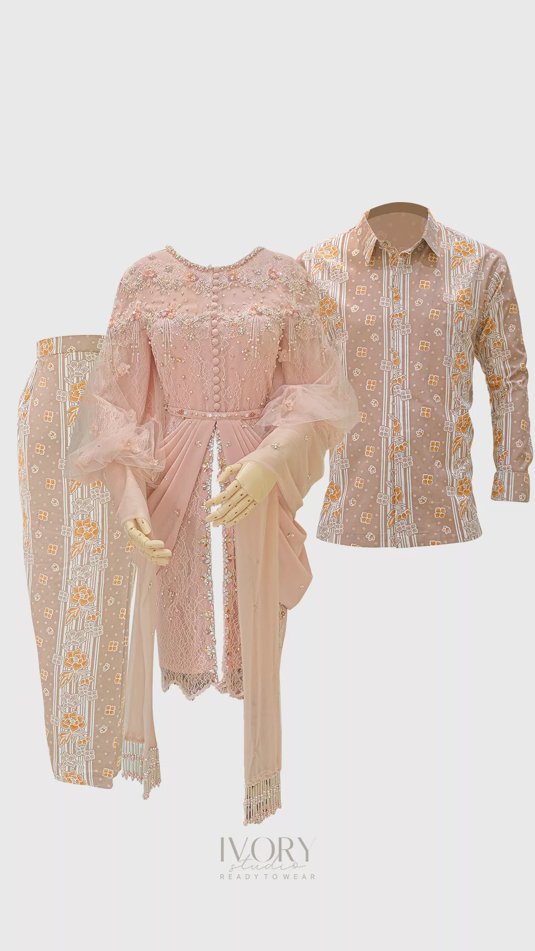 Rosegold Kebaya with Detachable Chiffon Peplum & Shawl Couple Look