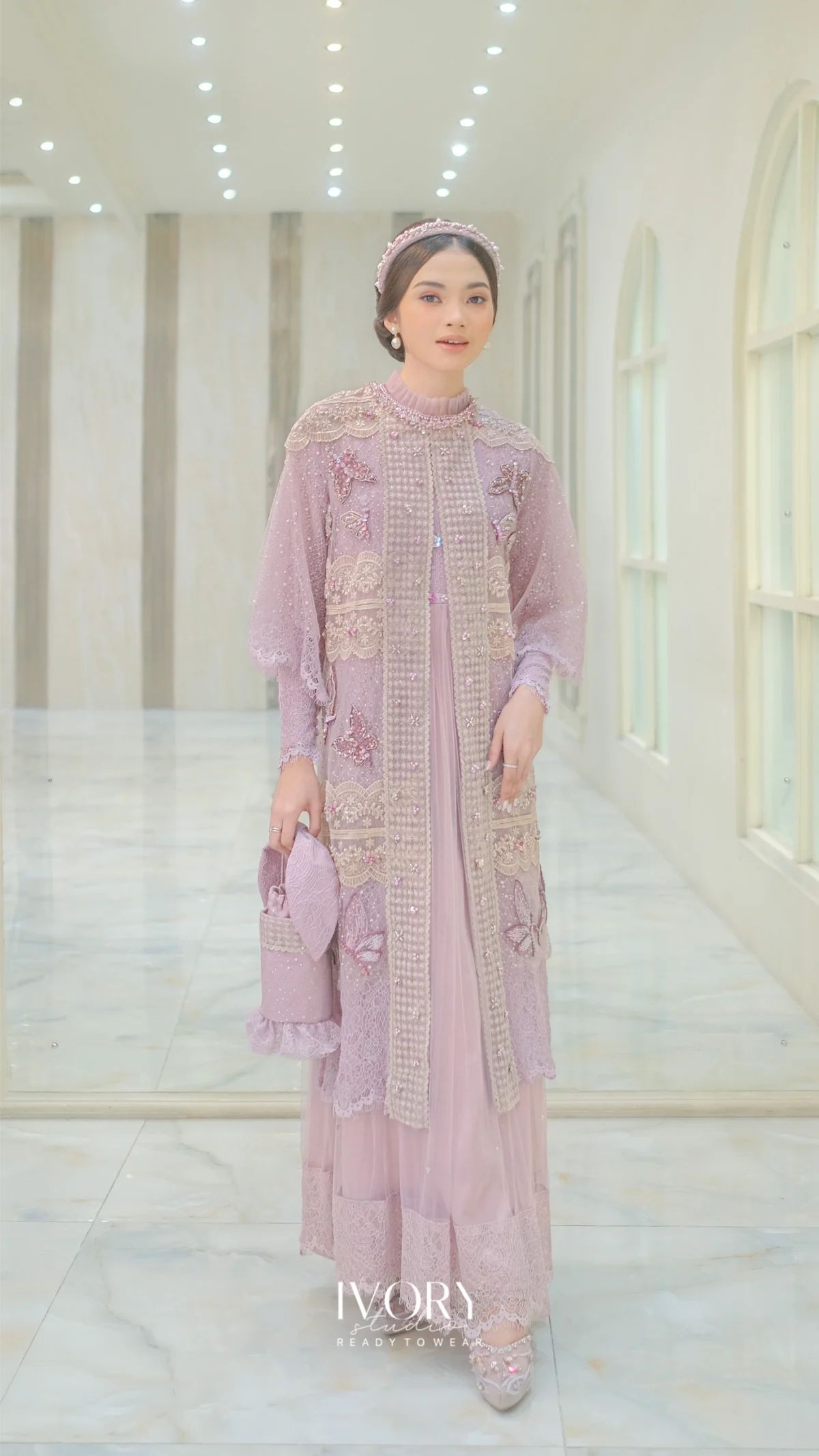 [Ready Stock] Dawn | Aurora Dress with Garden of Lace Outer in Mauve