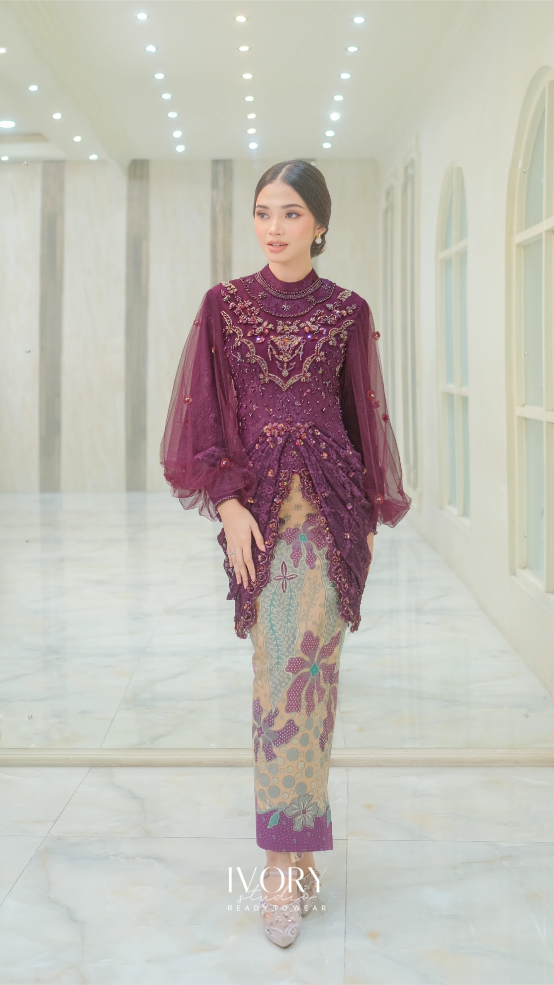 [Ready Stock] Plum Chalice Bishop Kebaya with Cascading Drapery