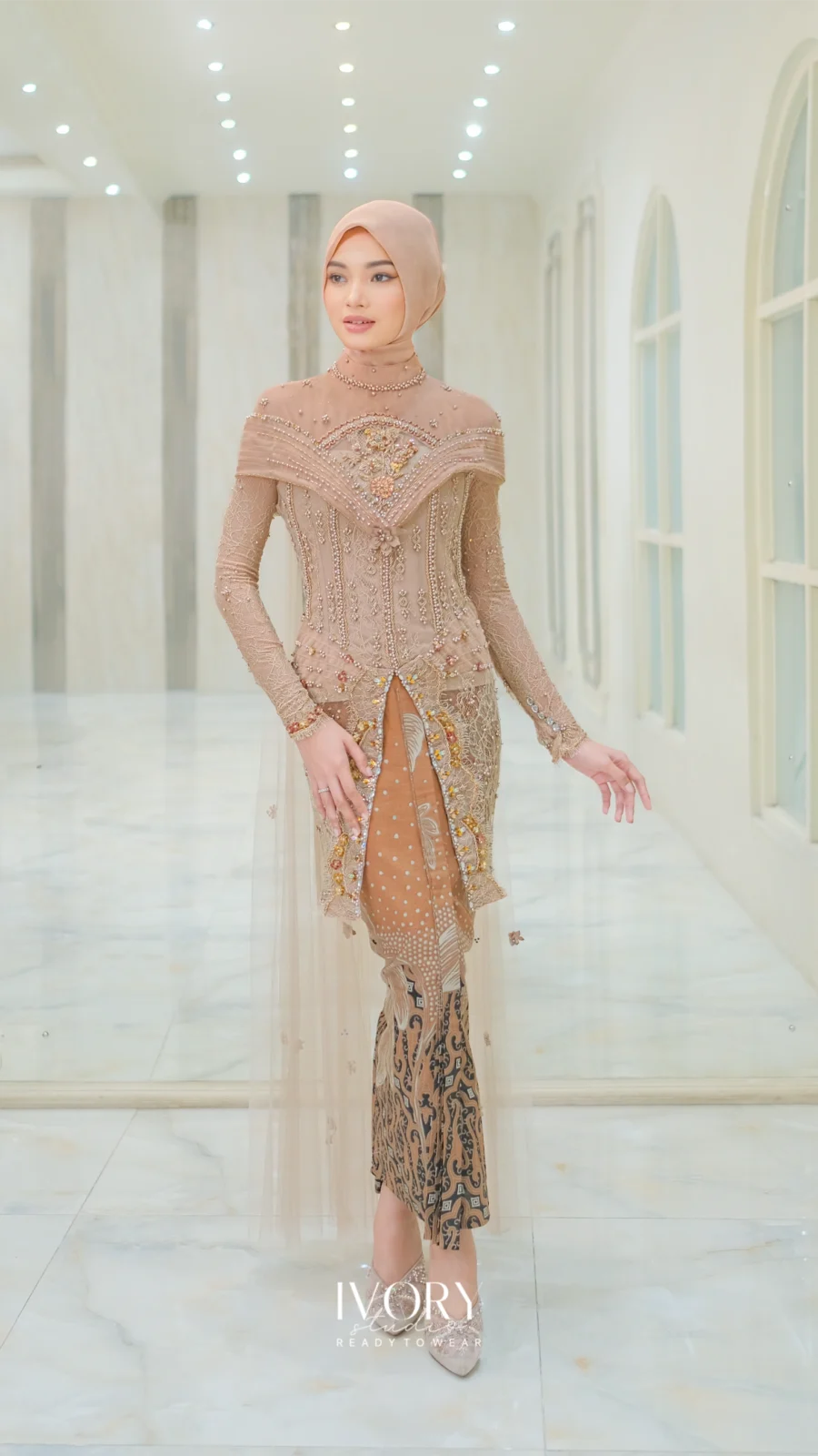 [Ready Stock] Jivva | Arunika Kebaya with Cascading Eclipse Torso in Mocca