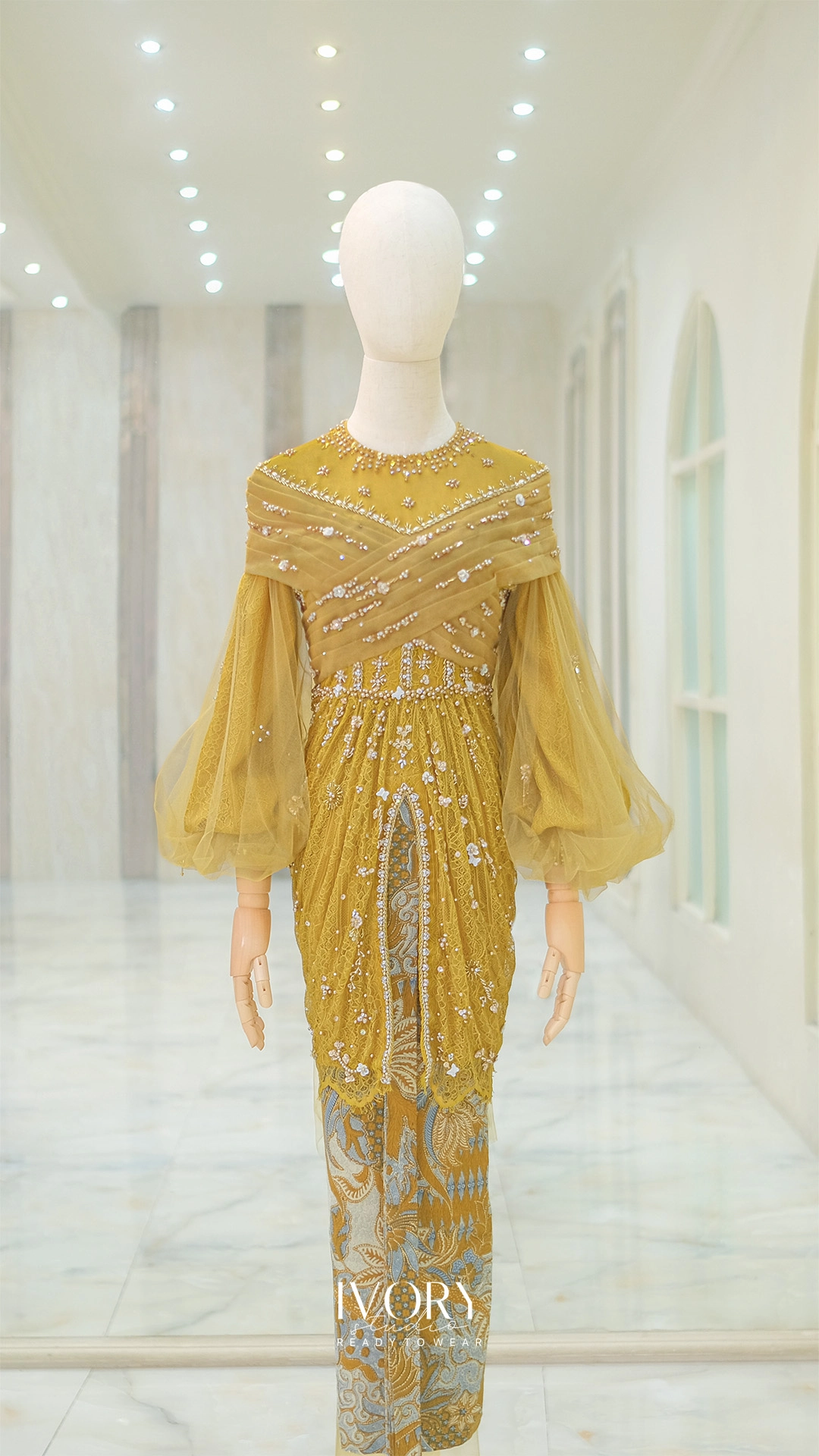 Amara | Mustard Cherie Kebaya with Enlacing Tulle Drape