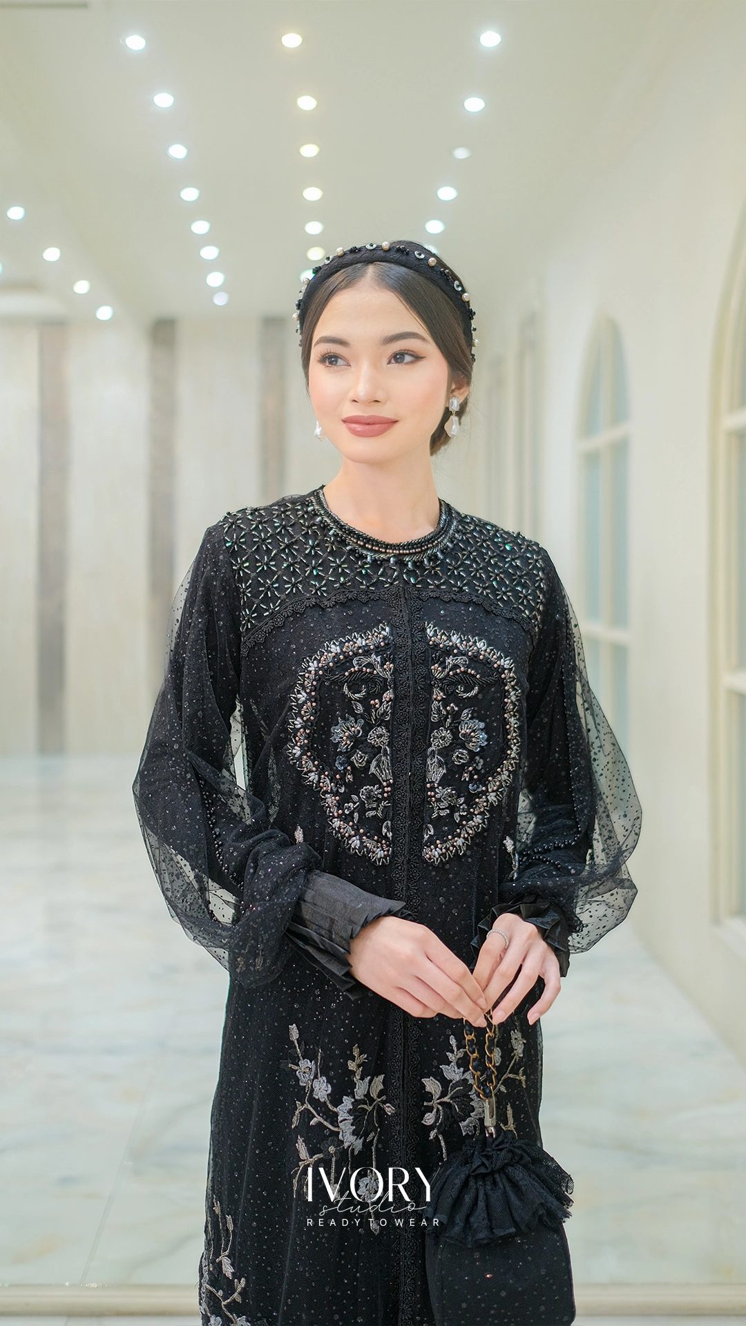 Dawn | Éclat Crown Dress with Flourence Embroidery Outer in Black - Image 2