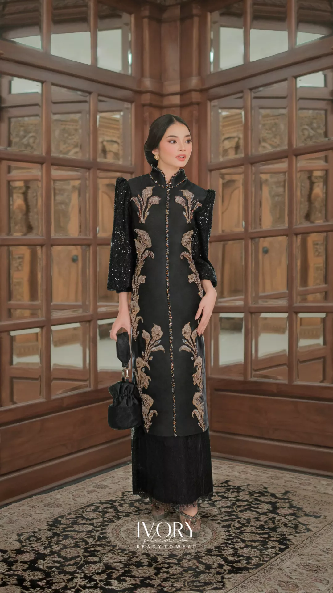 Dance in Harmony | Kutsa Black Calla Lily Embroidery Dress