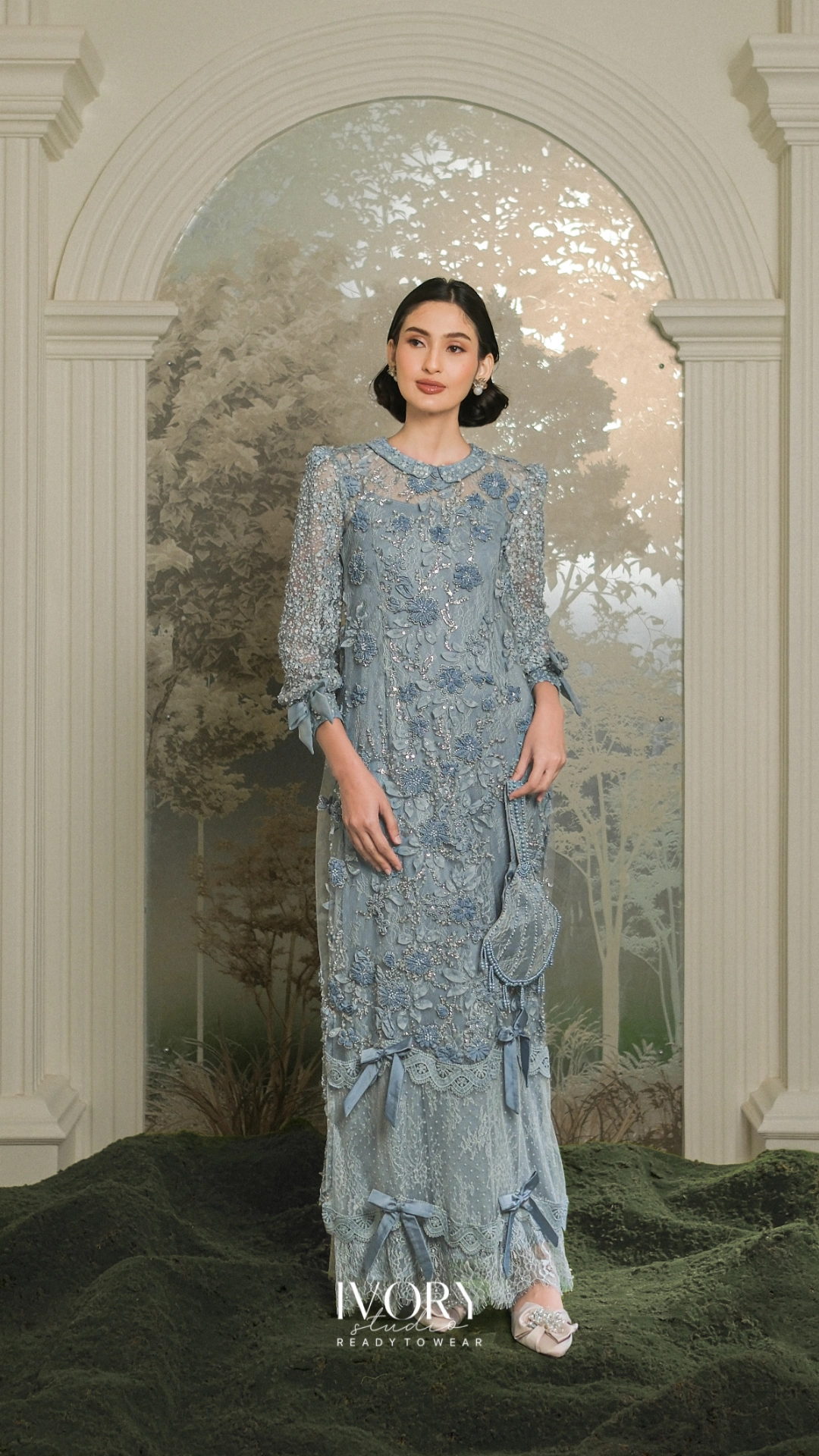 [Ready Stock] Here & There | Dona Ribbon Sanctuary Dress in Dust Blue