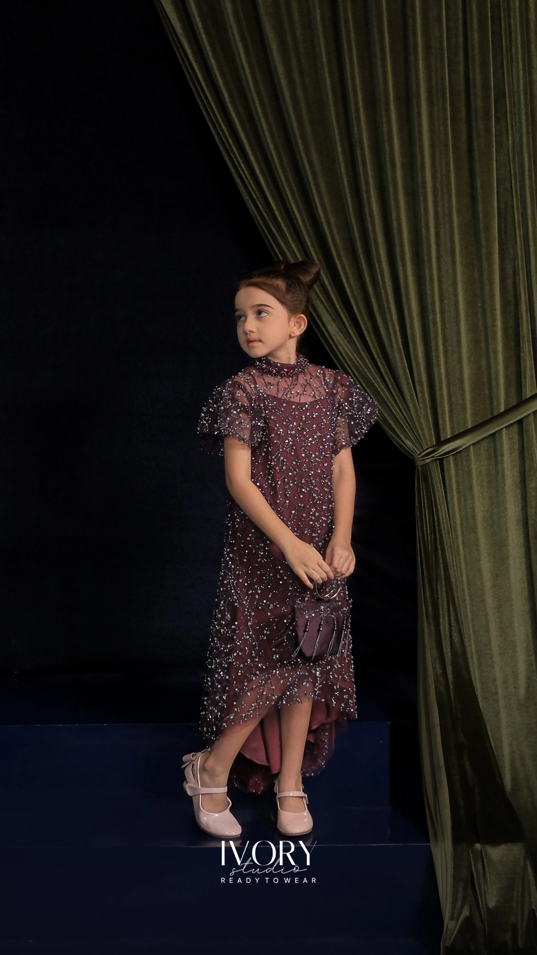 Muse and Beyond Kids | Urania Crystal Confetti Dress in Plum