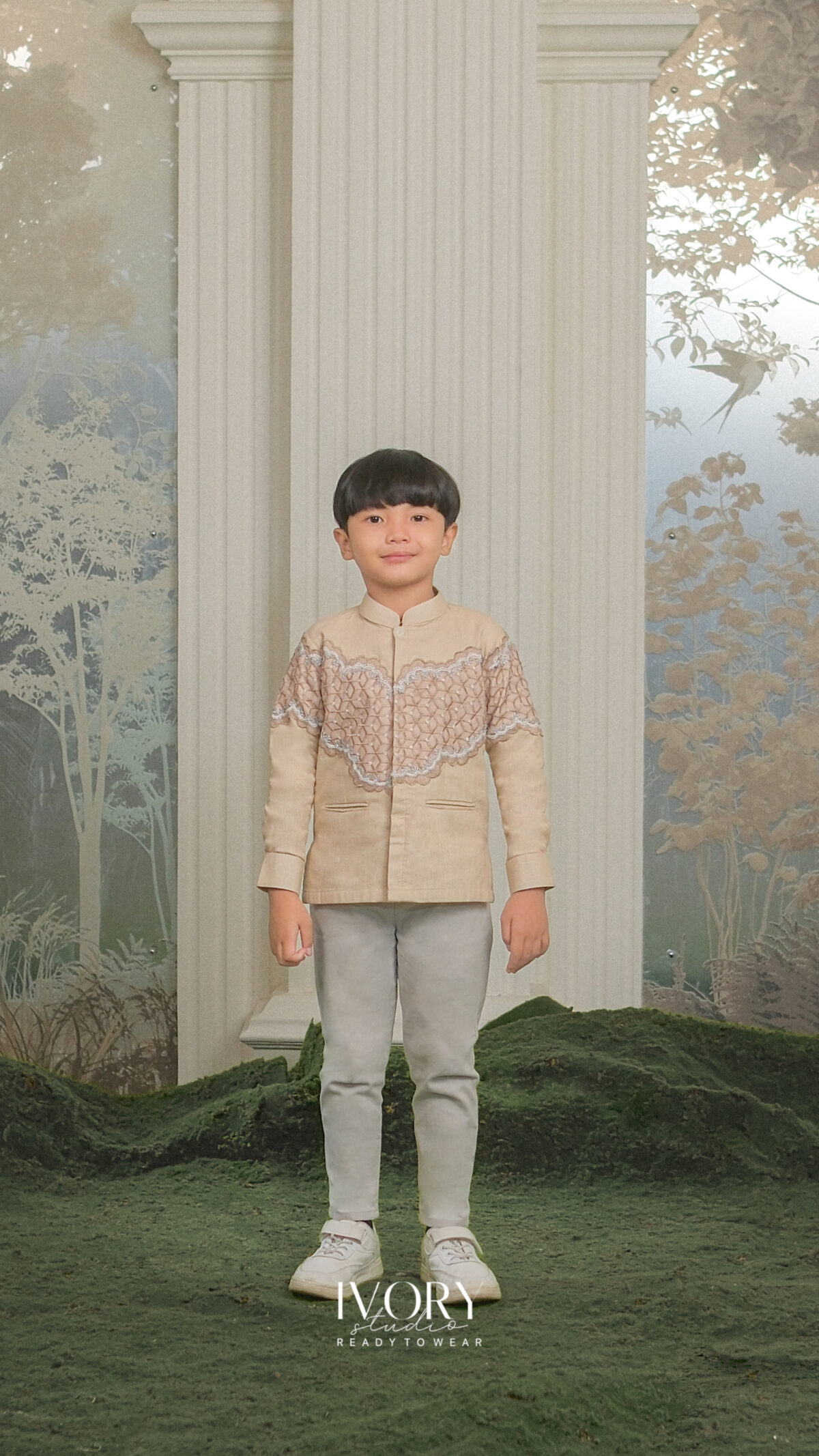 Here & There Kids | Amaithi Dress with Averroes Shirt in Beige - Image 3
