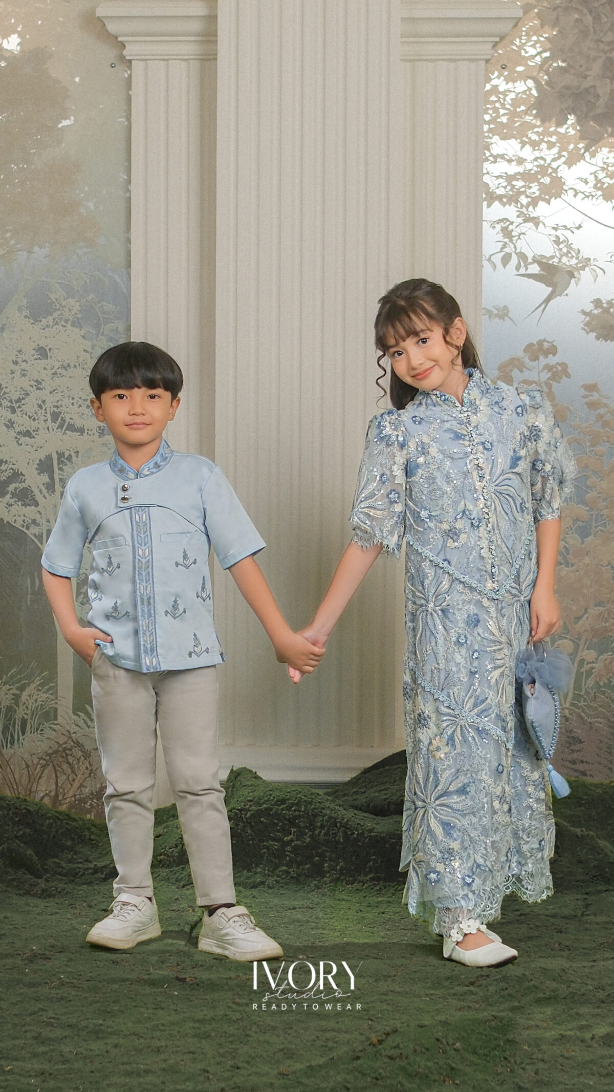 Here & There Kids | Amaithi Dress with Sartre Shirt in Dust Blue