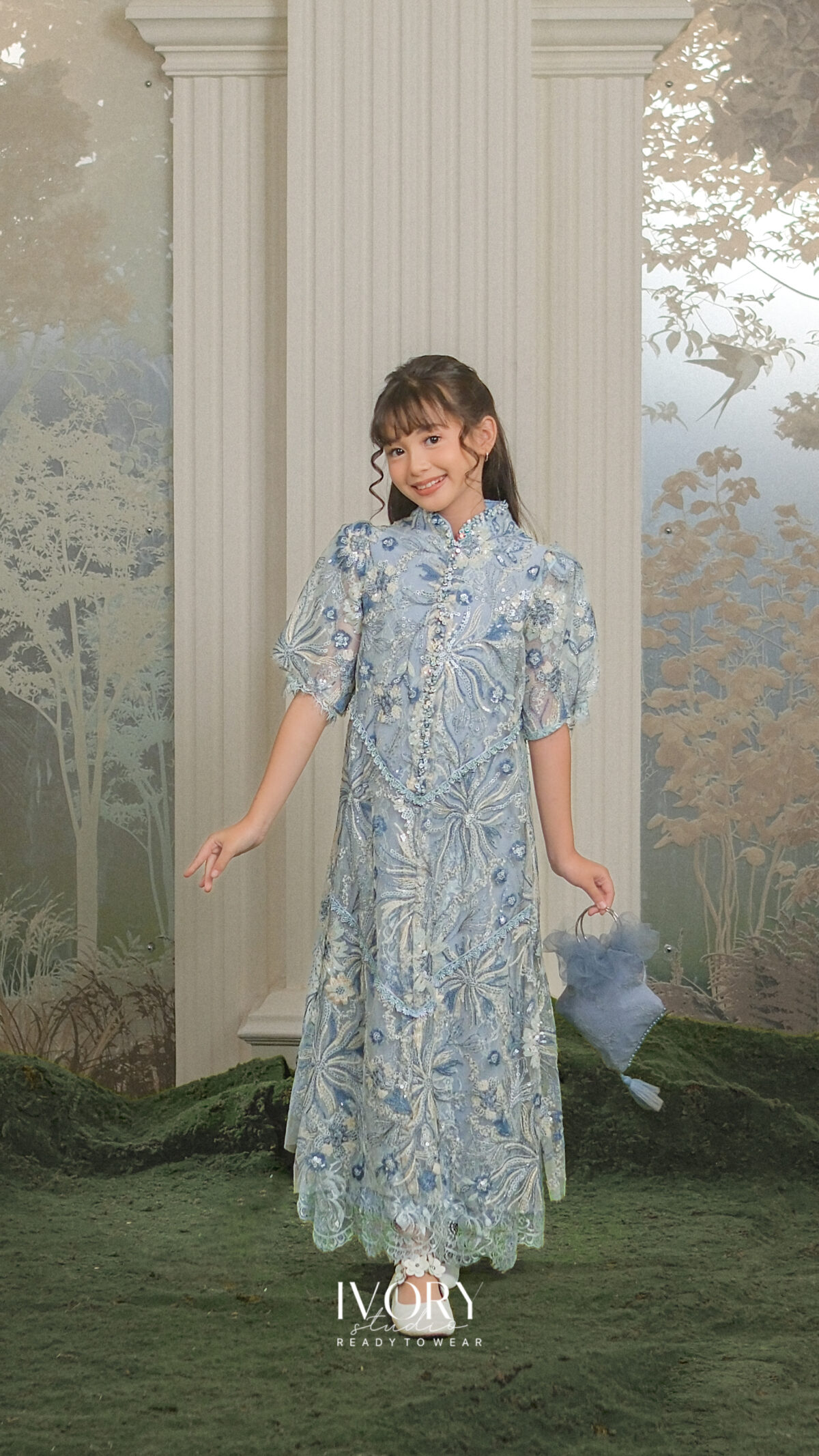 Here & There Kids | Amaithi Dress with Sartre Shirt in Dust Blue - Image 2