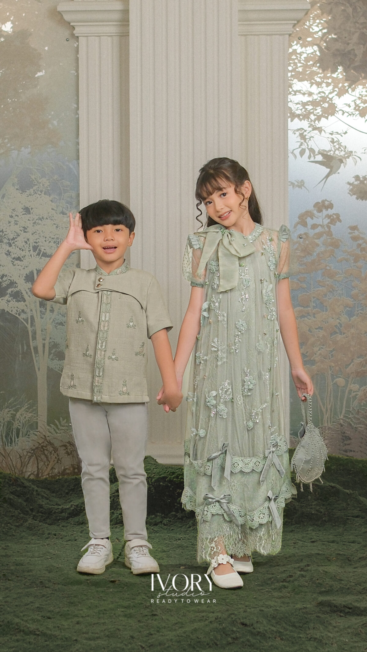 Here & There Kids | Dona Dress with Sartre Shirt in Sage