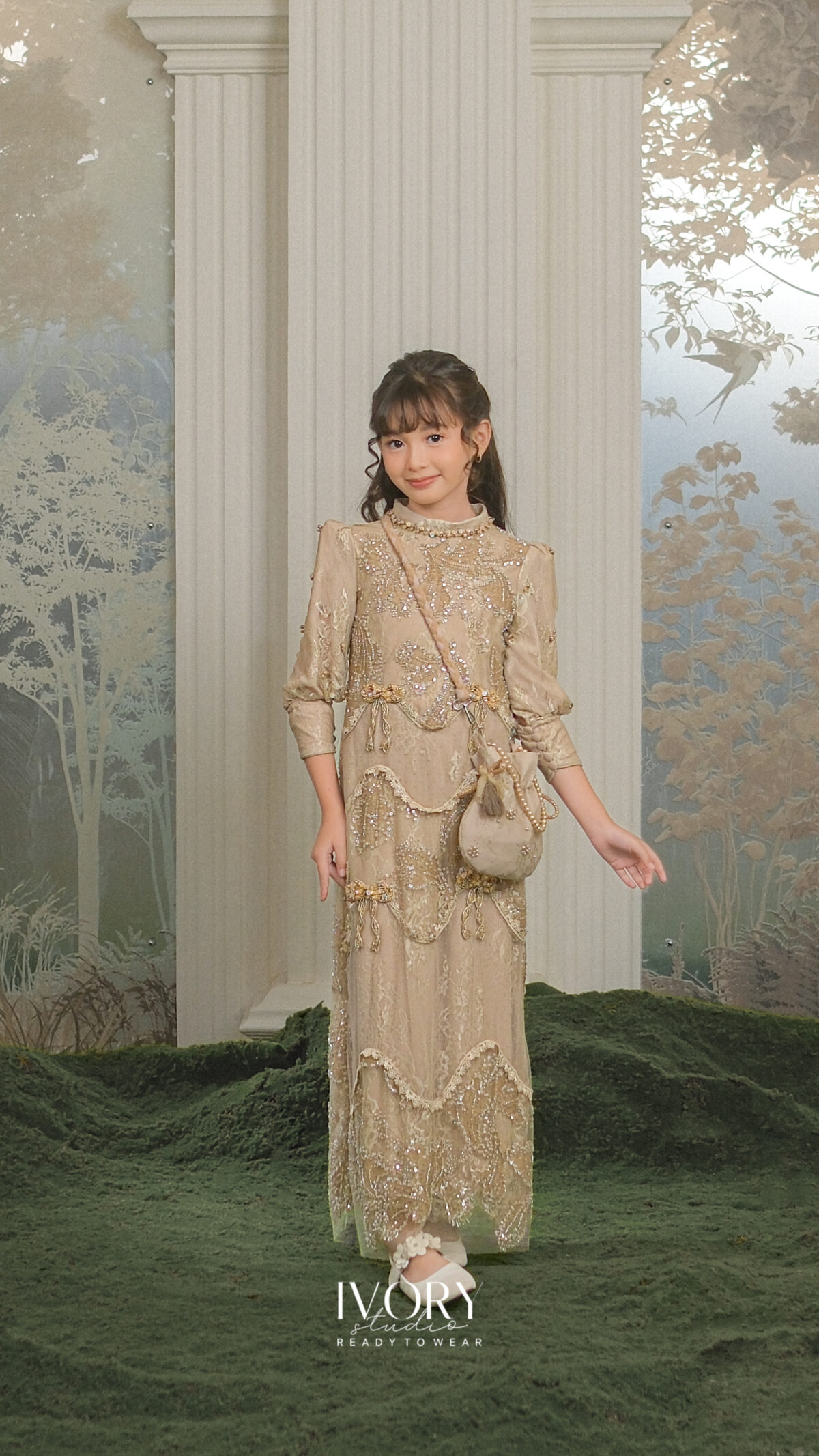 Here & There Kids | Kyss Dress with Rosseau Shirt in Champagne - Image 2