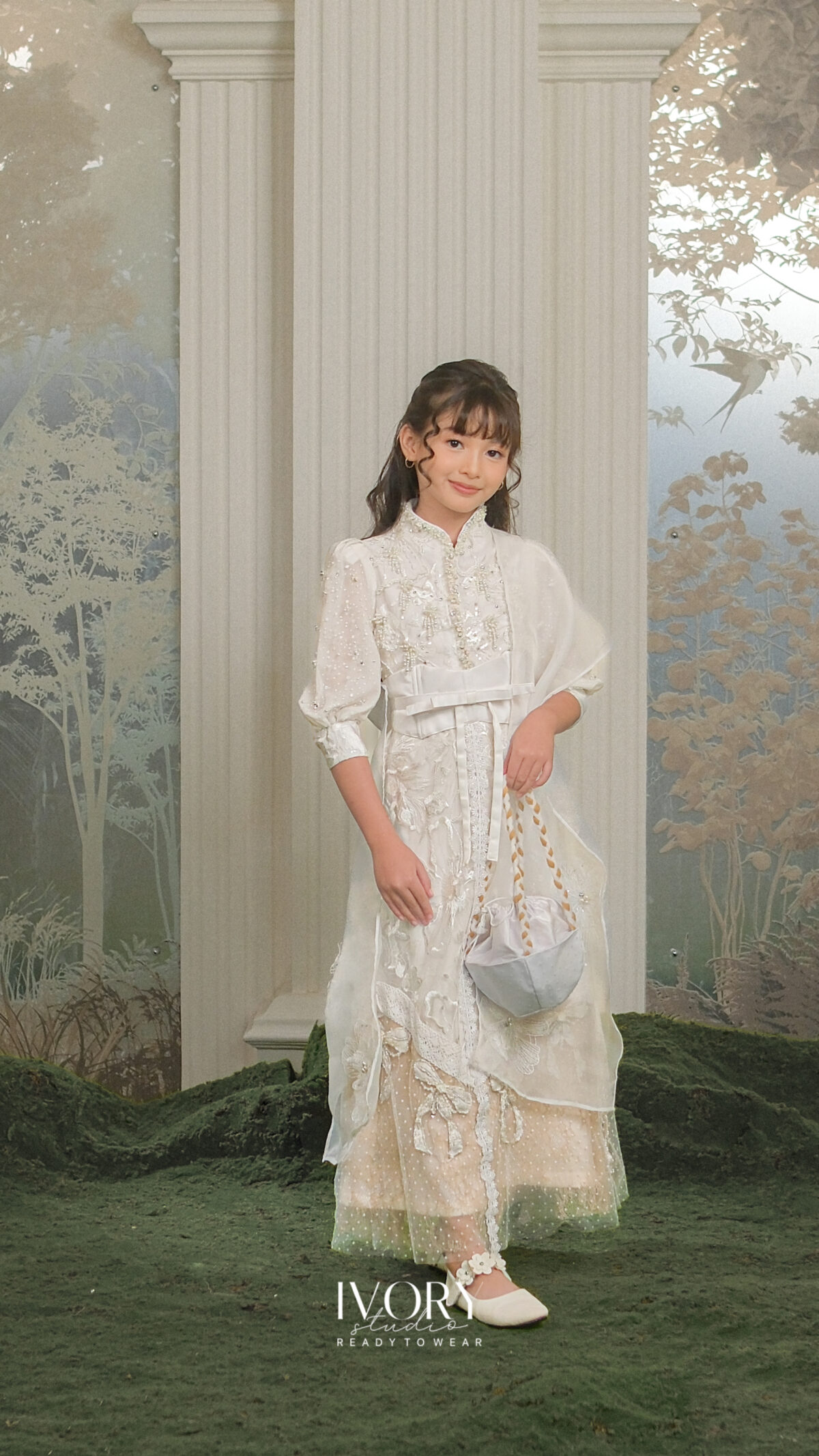 Here & There Kids | Milenka Dress with Montaigne Shirt in White - Image 2