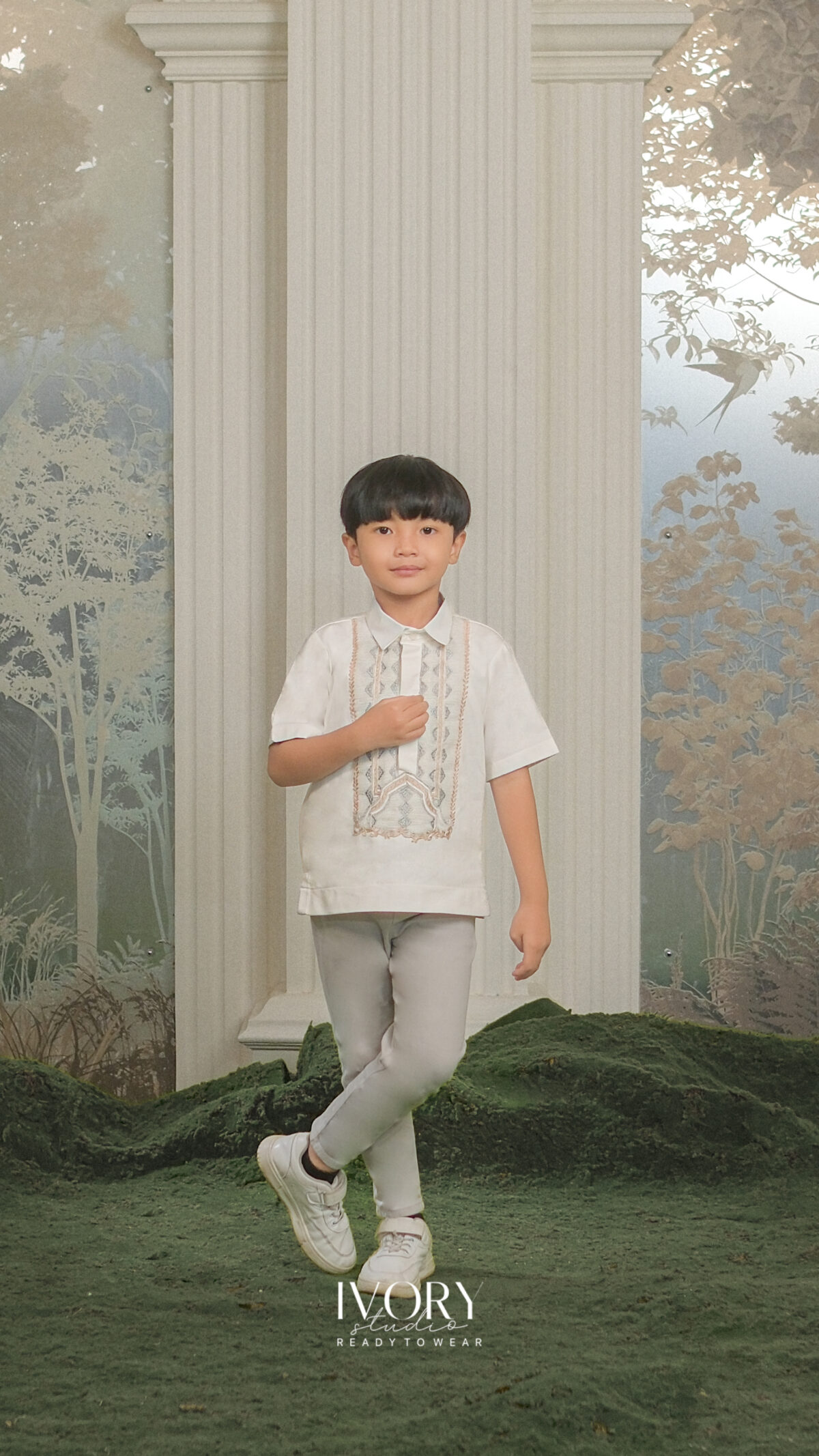 Here & There Kids | Milenka Dress with Montaigne Shirt in White - Image 3