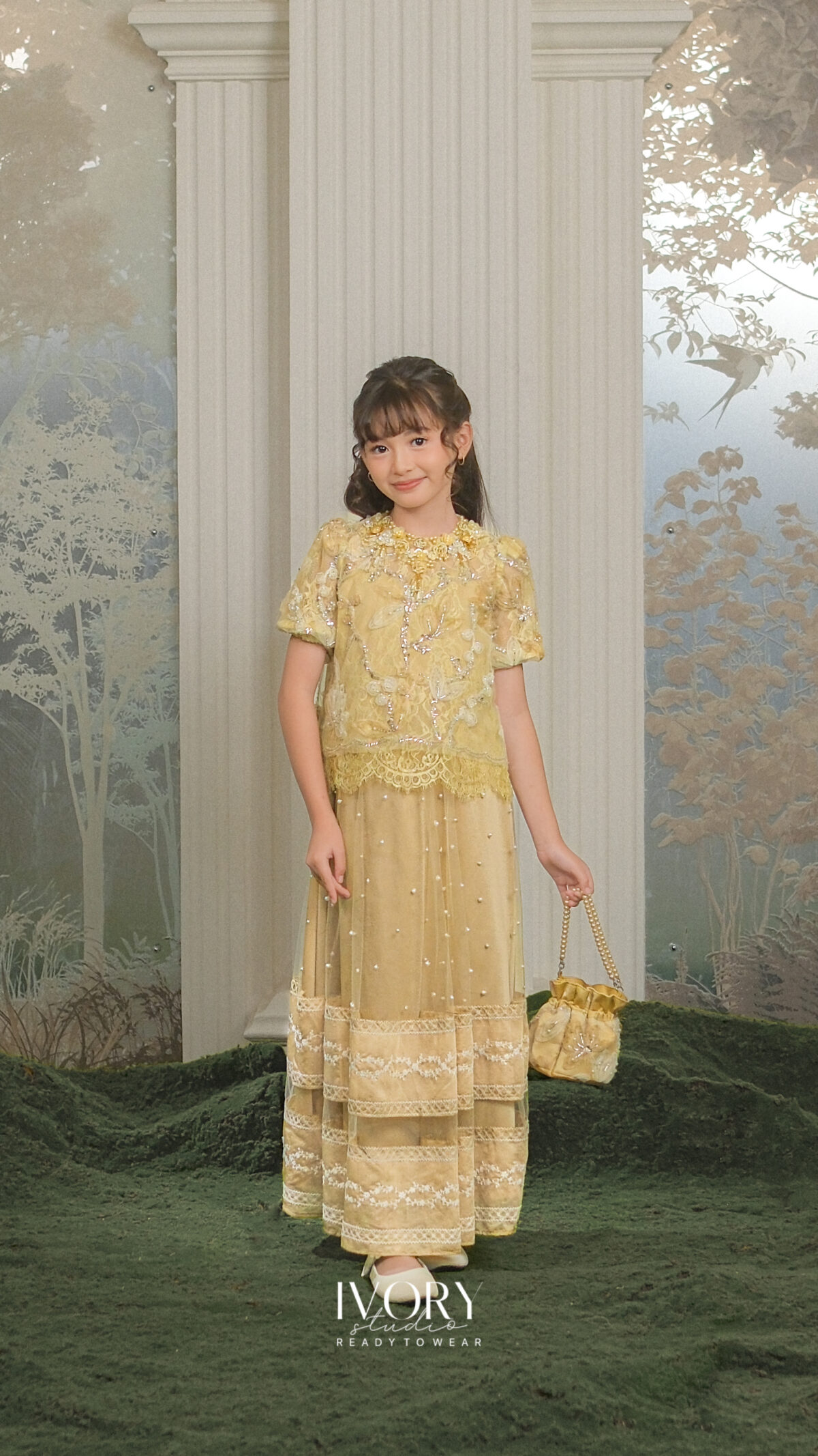 Here & There Kids | Mina Top & Skirt with Rand Shirt in Irish Yellow - Image 2