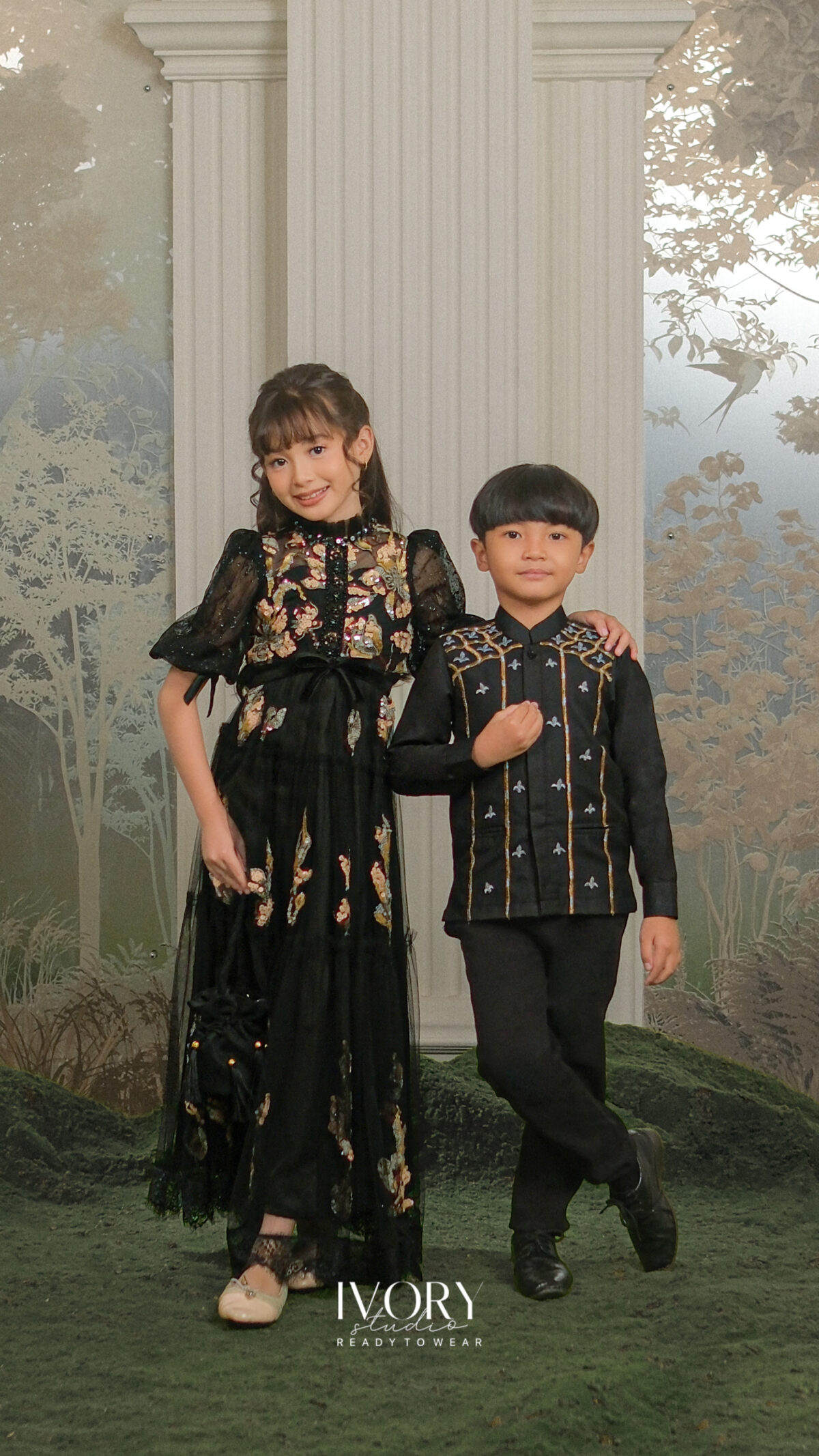 Here & There Kids | Serenata Dress with Noam Shirt in Black