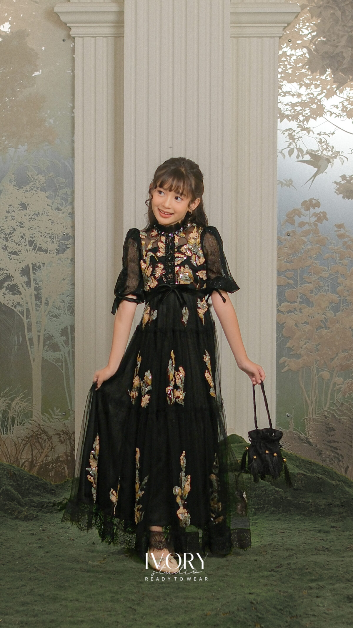 Here & There Kids | Serenata Dress with Noam Shirt in Black - Image 2