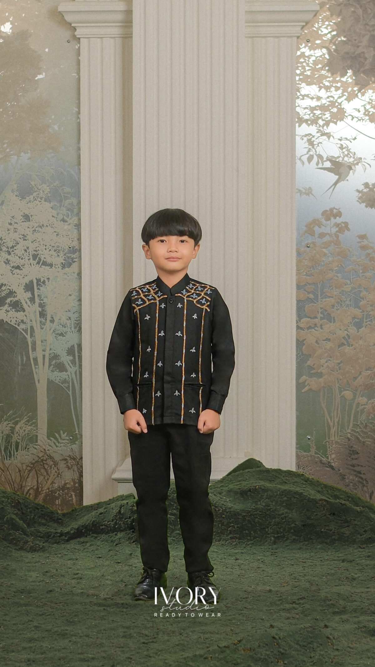 Here & There Kids | Serenata Dress with Noam Shirt in Black - Image 3