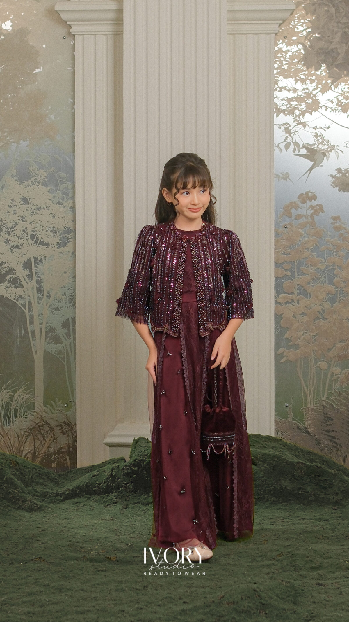 Here & There Kids | Valoni Dress with Sartre Shirt in Burgundy - Image 2