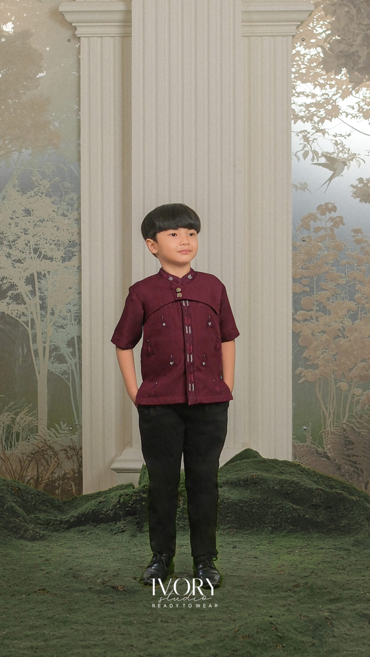 Here & There Kids | Valoni Dress with Sartre Shirt in Burgundy - Image 3