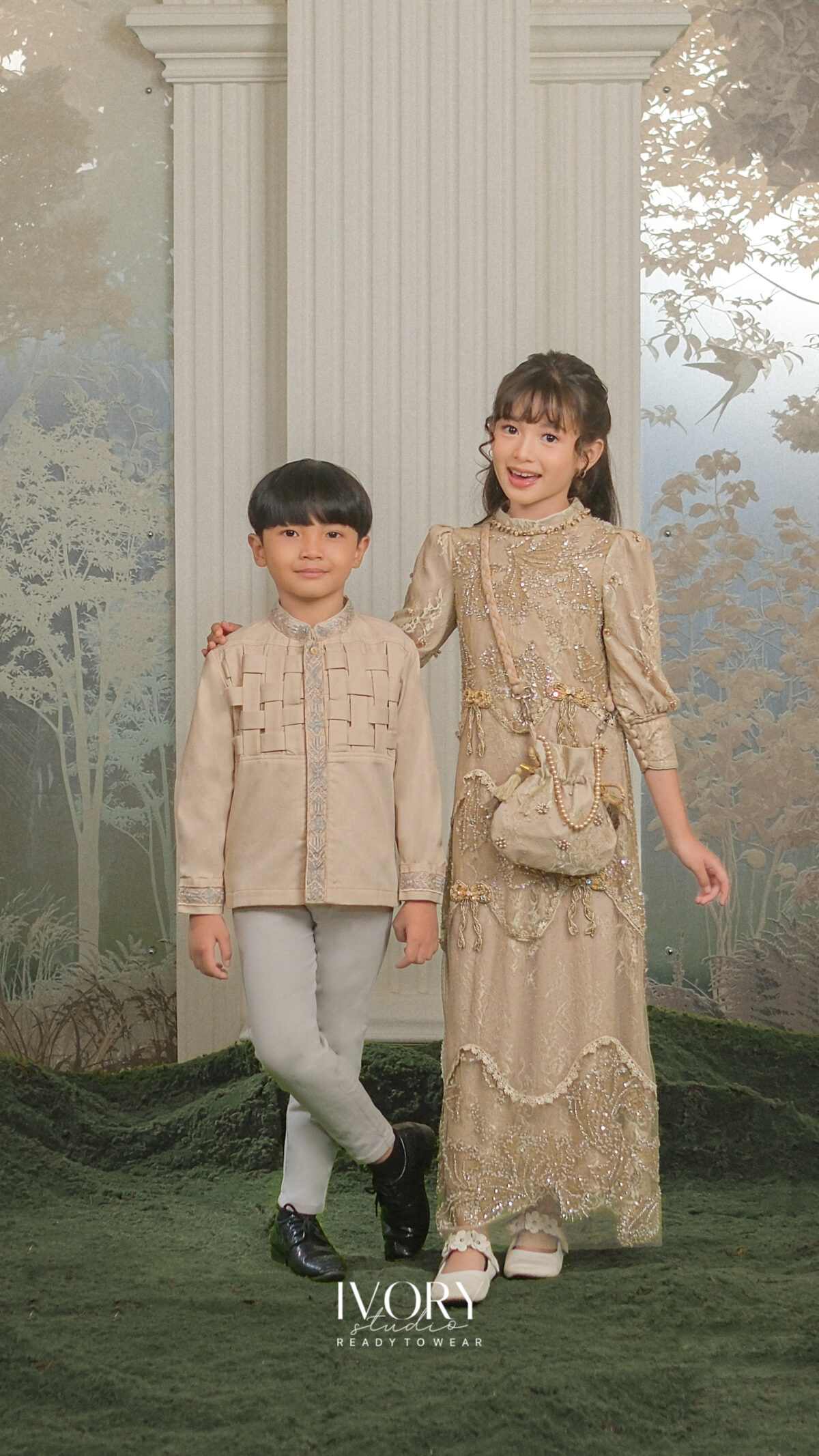 Here & There Kids | Kyss Dress with Rosseau Shirt in Champagne