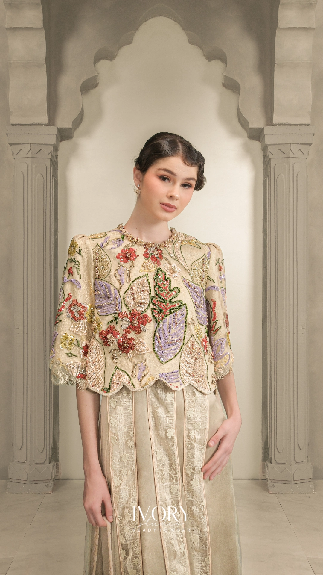 Prasatti | Ajouré Shema Dress in Beige - Image 2