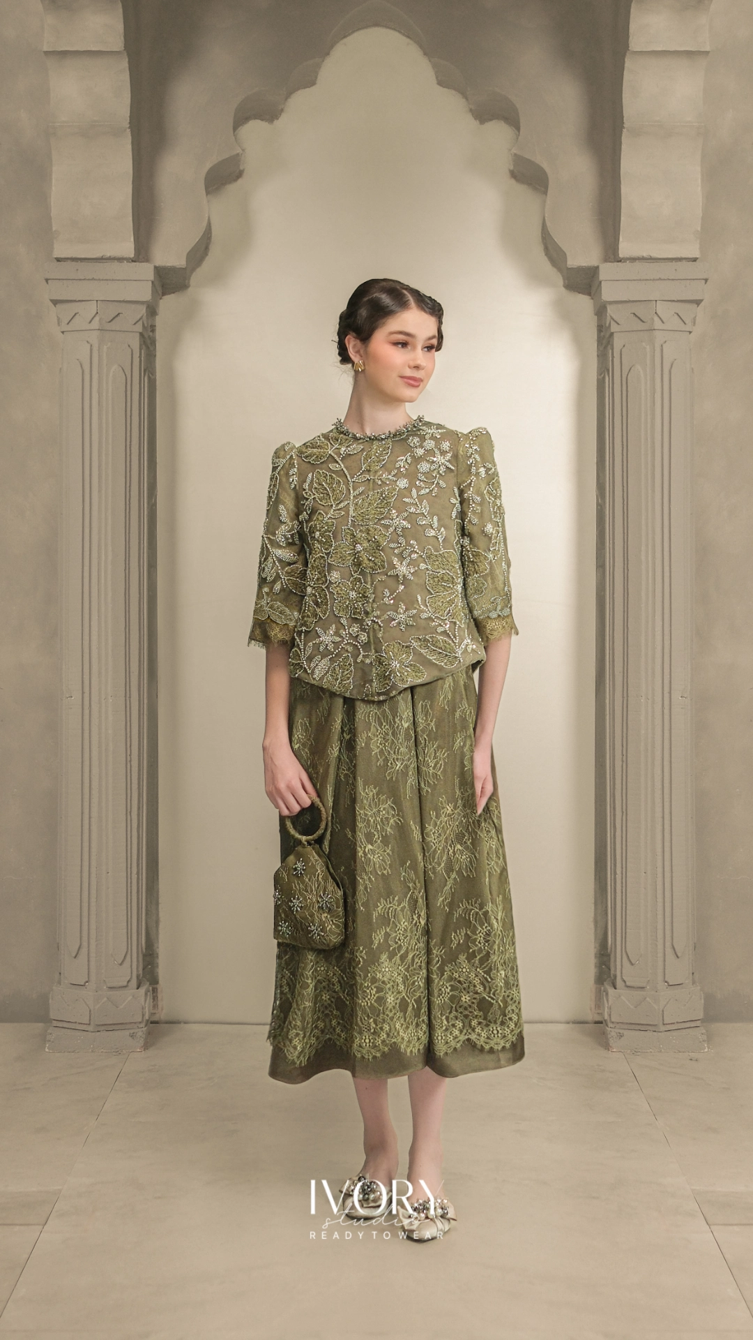 Prasatti | Savanna Blomst Top & Skirt in Olive