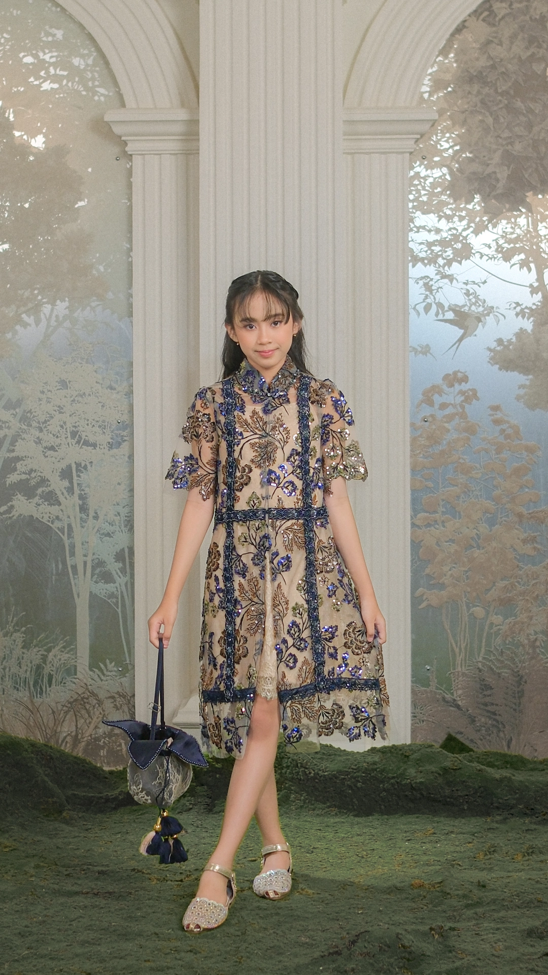 Here & There Kids | Amouré Midi Dress with Weil Shirt in Navy - Image 2