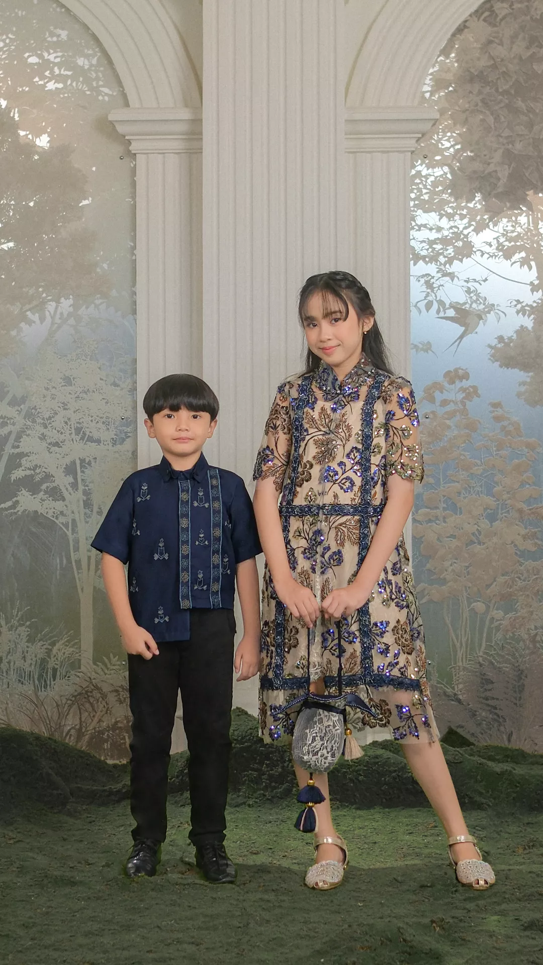 Here & There Kids | Amouré Midi Dress with Weil Shirt in Navy