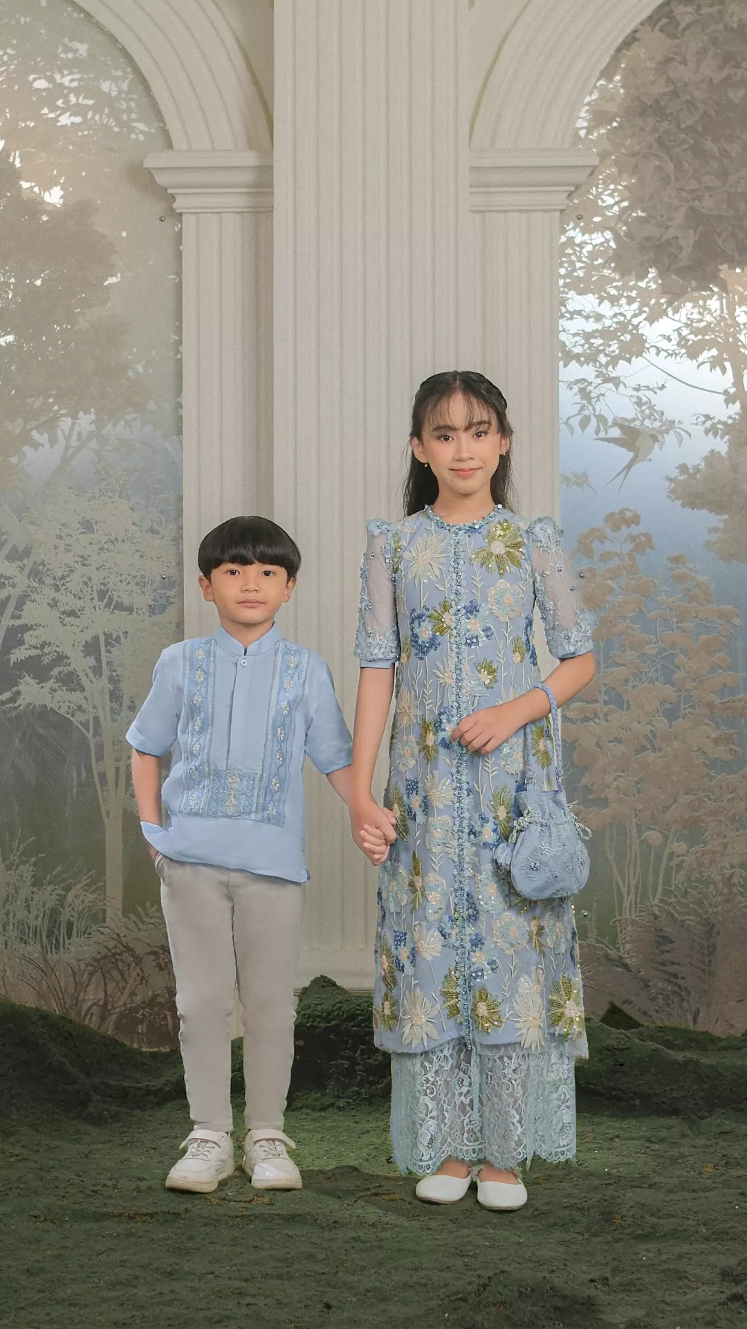 Here & There Kids | Aure Dress with Mill Shirt in Dust Blue