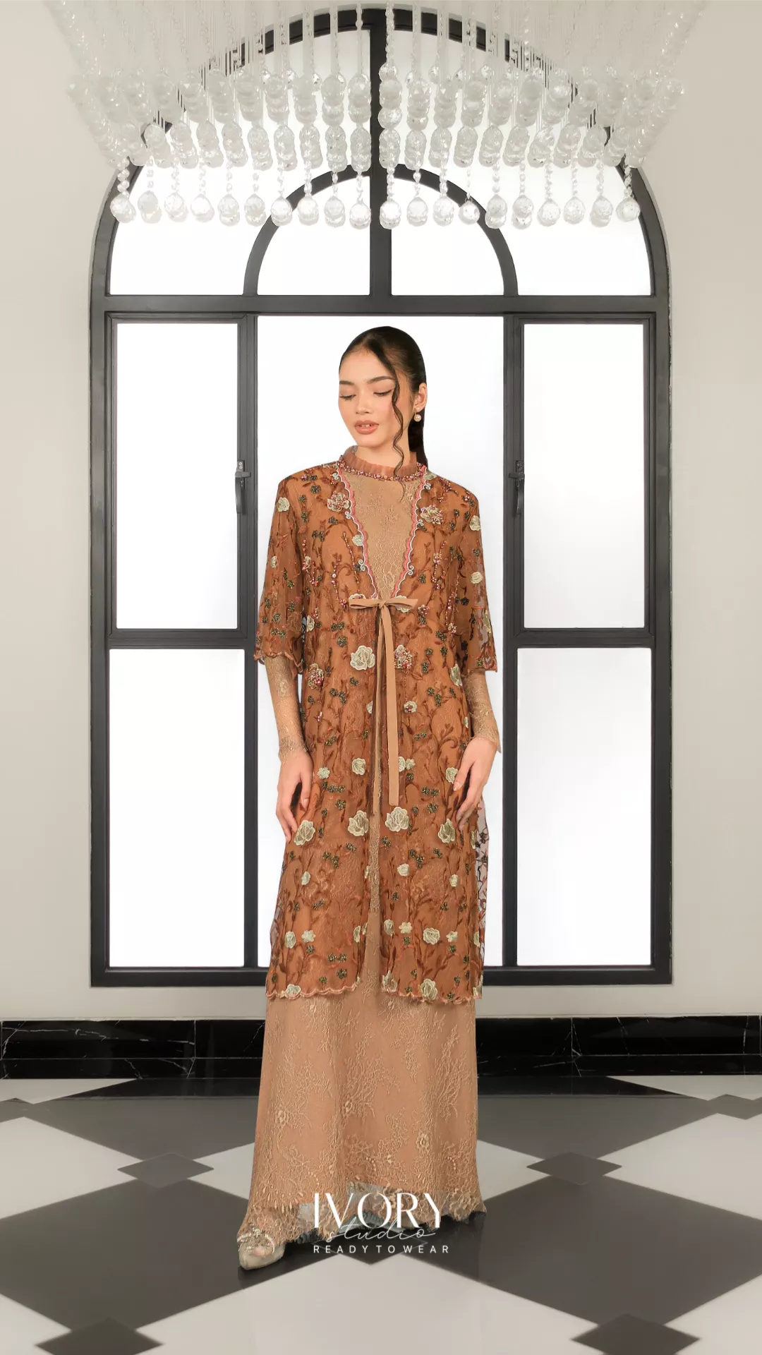 Swaralina | Cloisonné Bouquet 2 in 1 Dress with Outer in Terracotta