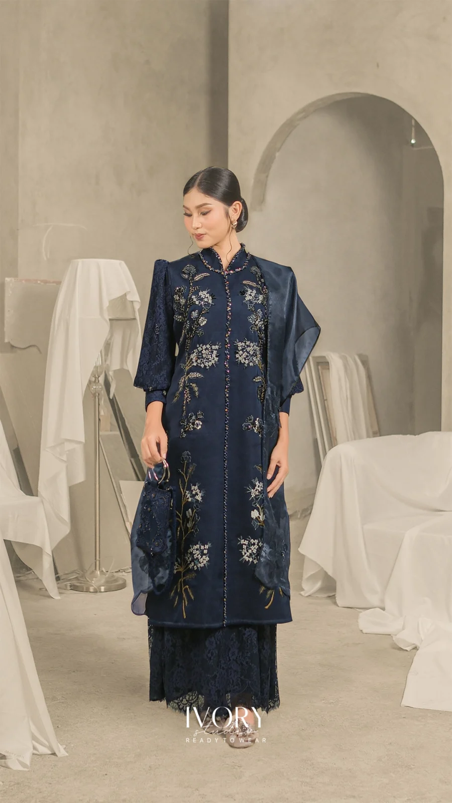 Prasatti | Bell Plummery Dress in Navy