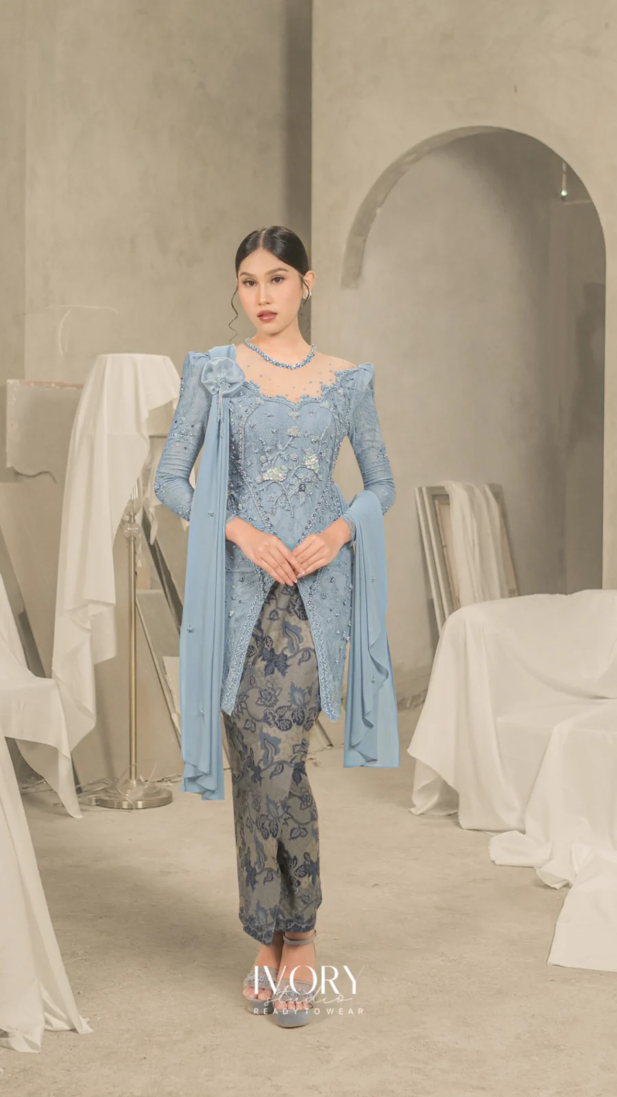 Hum of Hearts | Canary Chirping Bliss Kebaya in Dust Blue