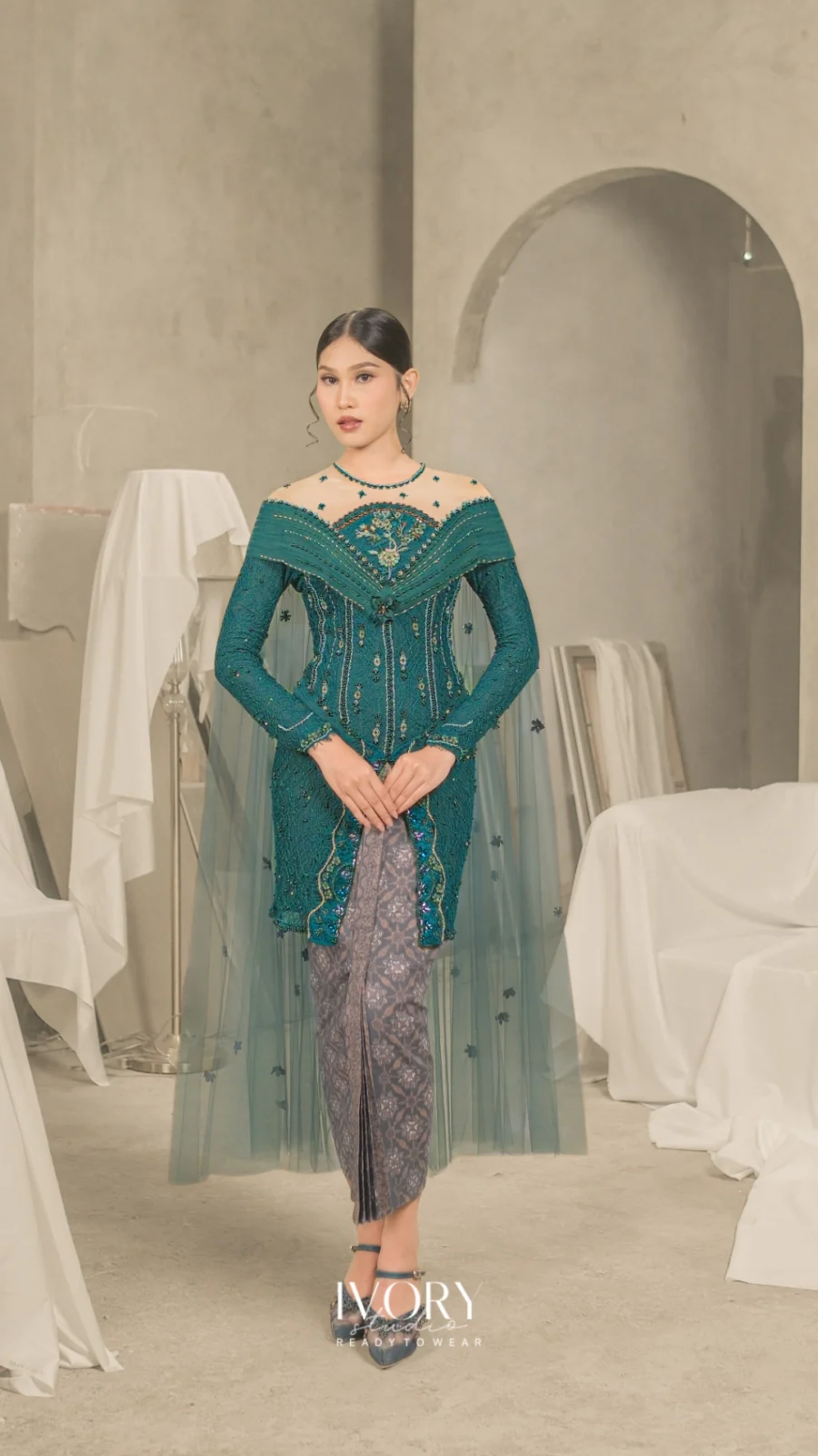 Jivva | Arunika Kebaya with Cascading Eclipse Torso in Tosca
