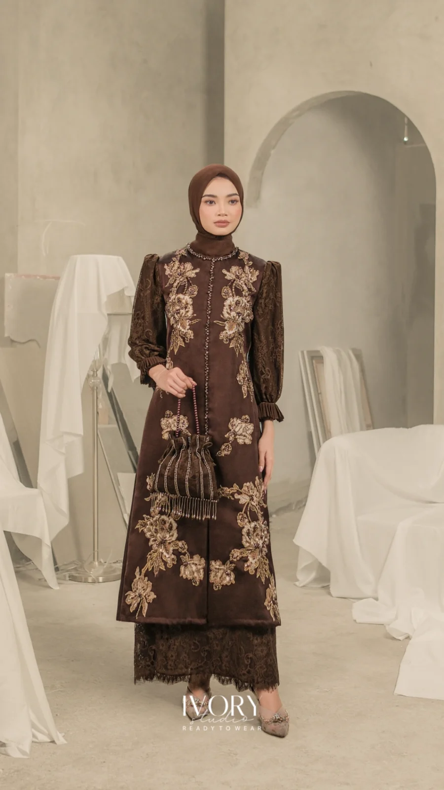 [Ready Stock] Prasatti | Moon Orchid Dress in Coffee Bean