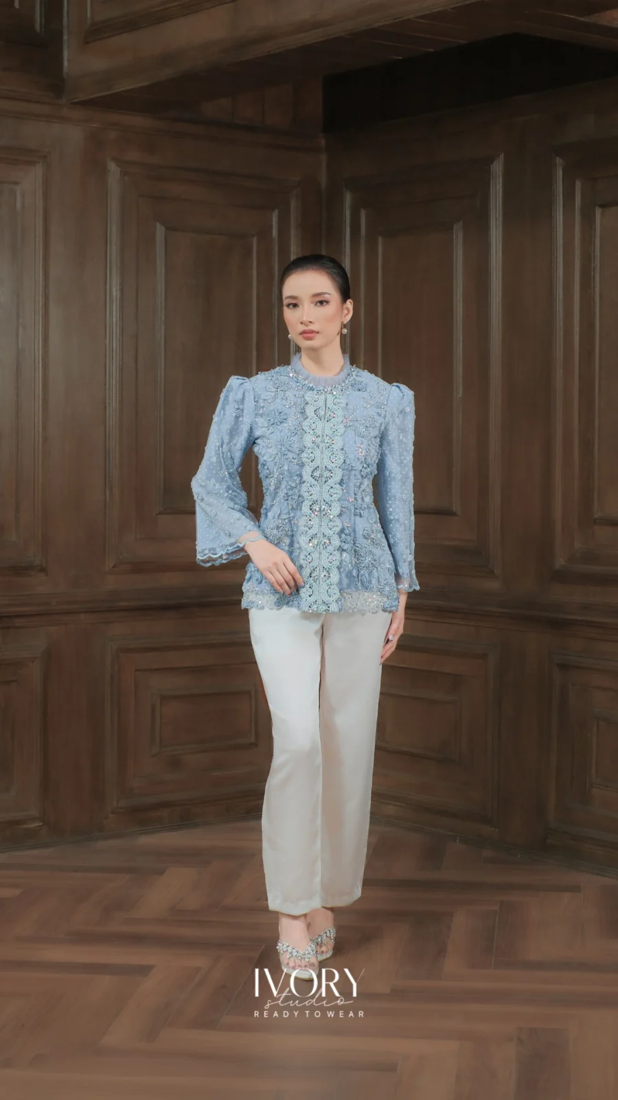 Lantern of Lace Blouse in Dust Blue